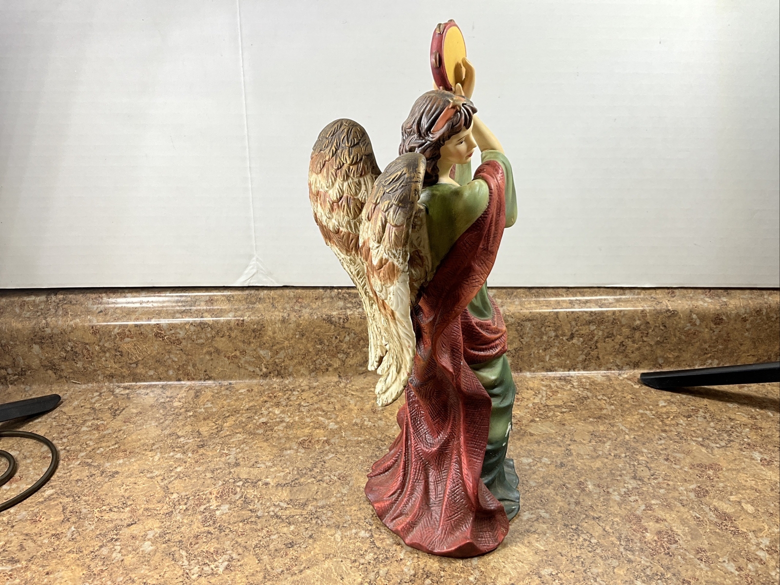 O’Well Hand Painted Fine Porcelain Tambourine Angel Figurine 11.50″H x 4.50″W