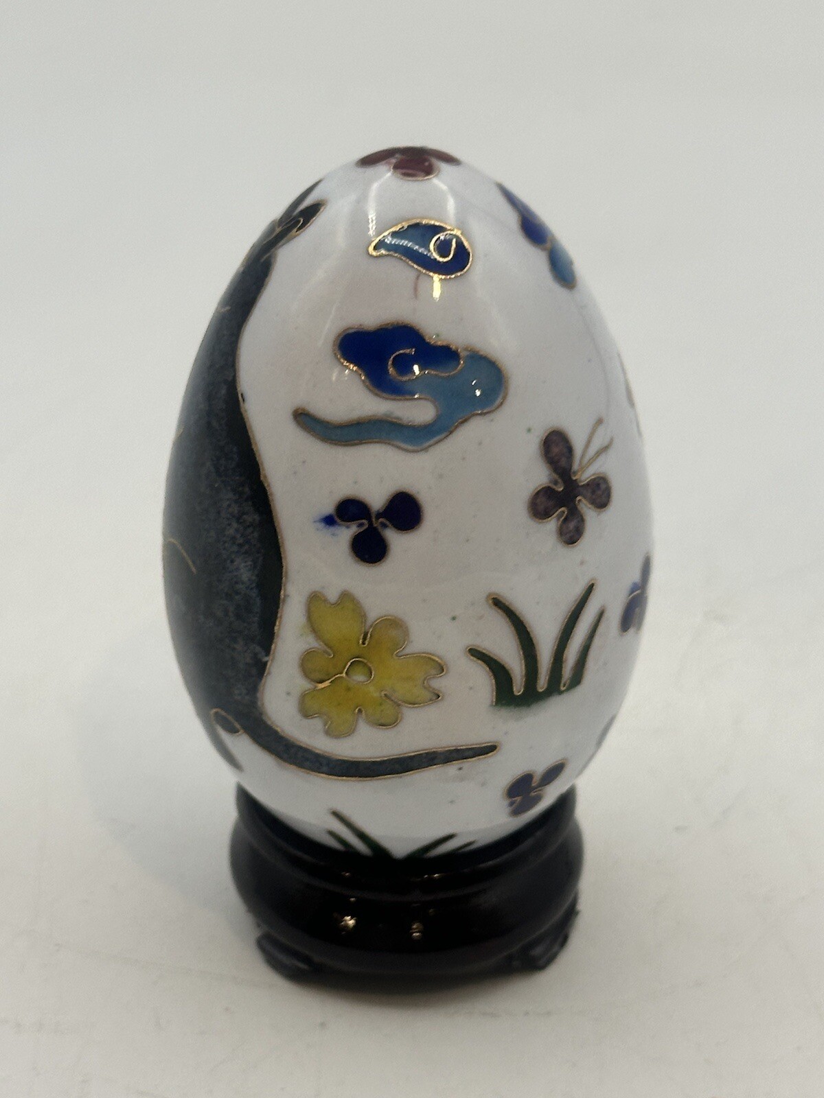Cloisonné Decorative Egg Kangaroo & Floral Theme Brass And Enamel Art With Stand