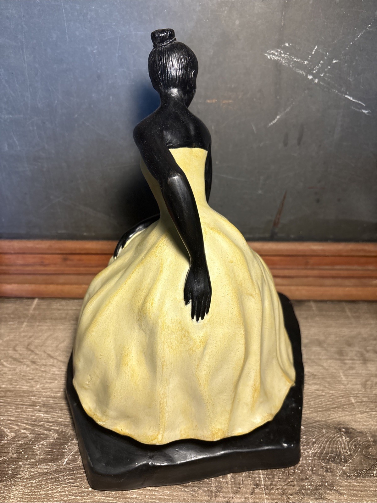 Vintage Art Deco Style Seated Lady Resin Sculpture Elegant Woman Ivory Black