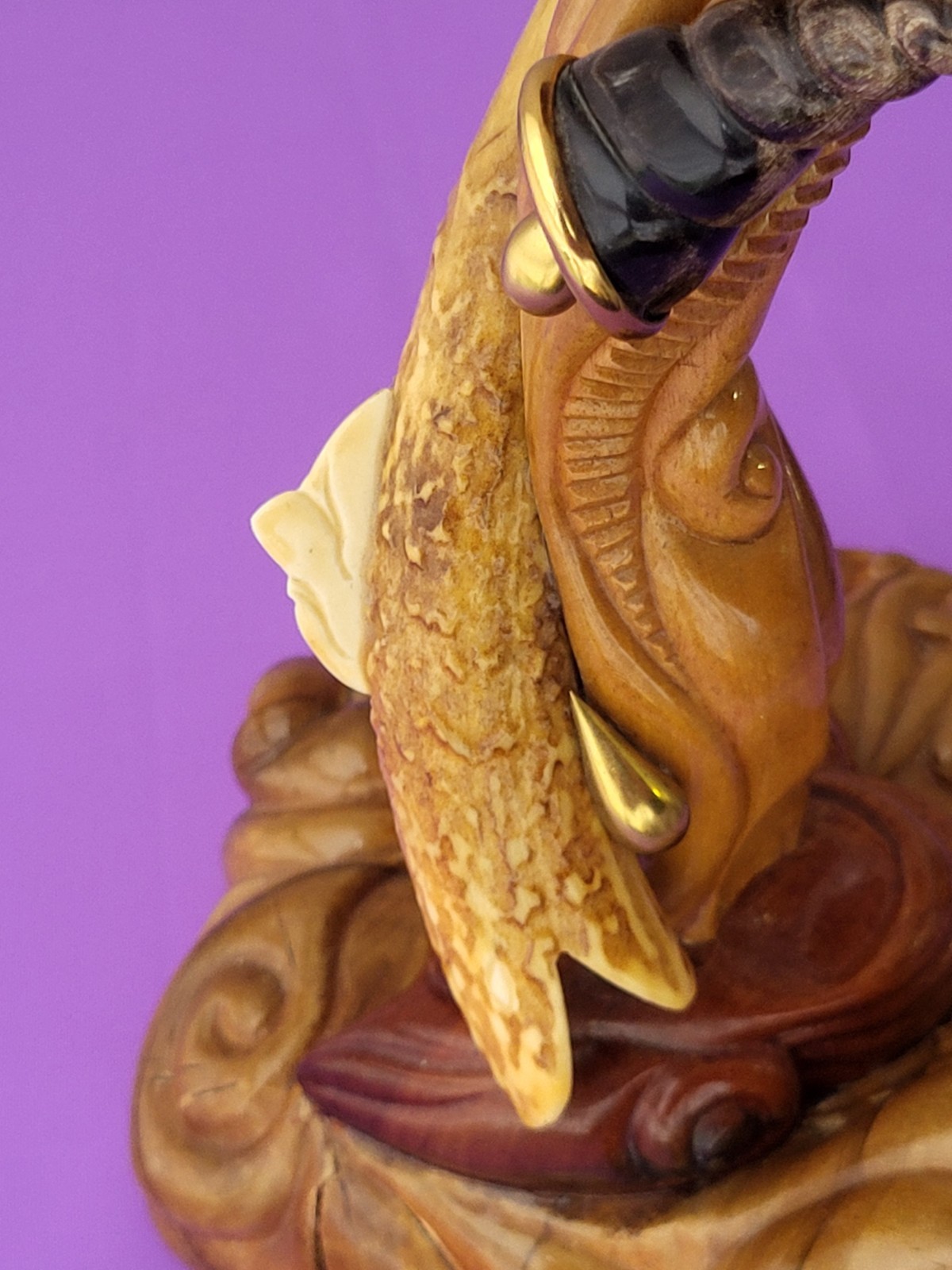 Vintage wooden carved sculpture Handmade statuette figurine on a marine theme