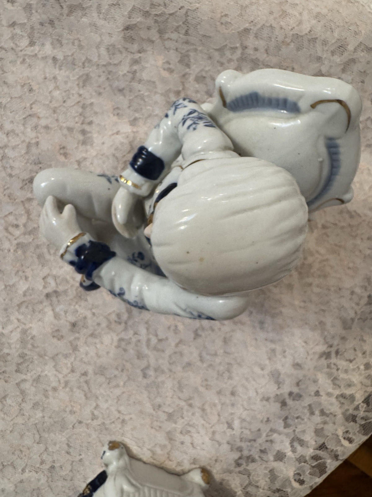 Vintage Cobalt Blue White Porcelain Figurines Seated Colonial Couple Pair