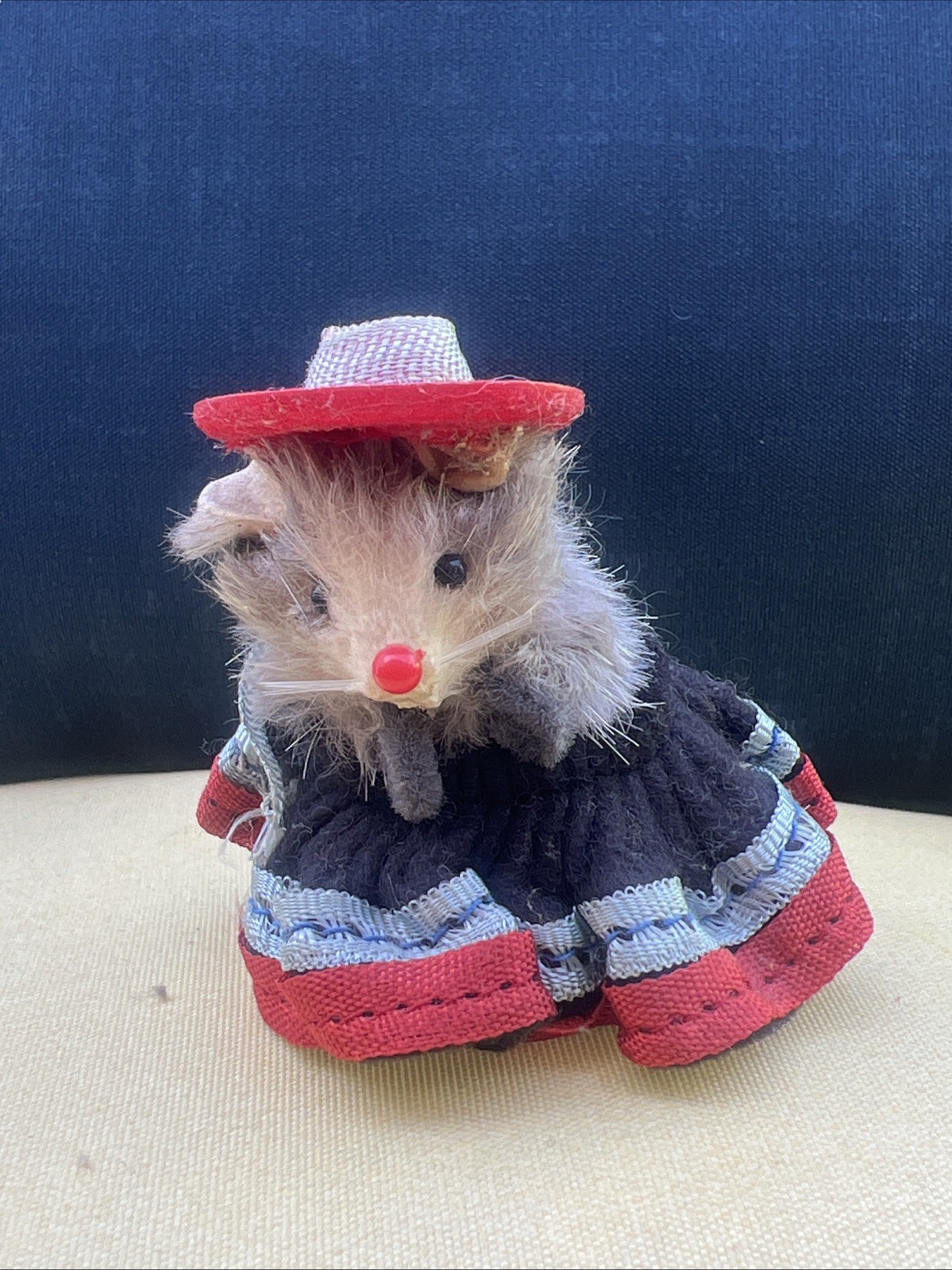 Vtg Original Real Fur Toy Mouse West Germany 2″ Velou dress hat