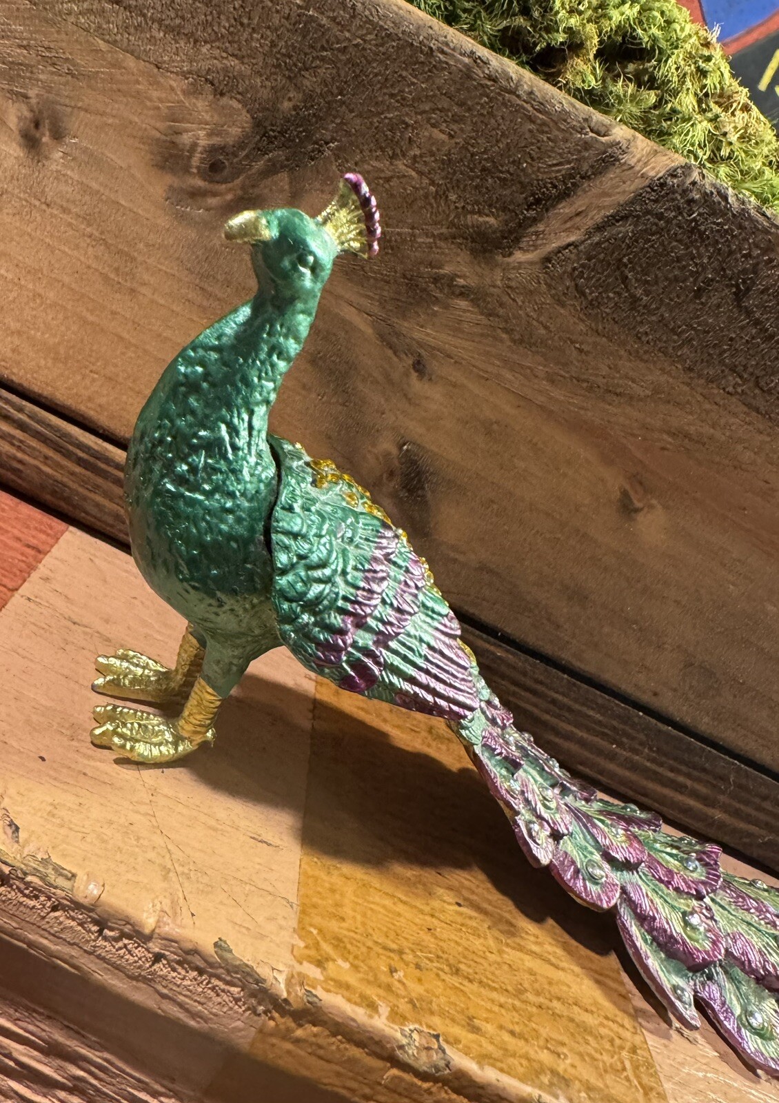 Vintage Peacock Metal Trinket Box with Metal Hidden Compartment Jewelry