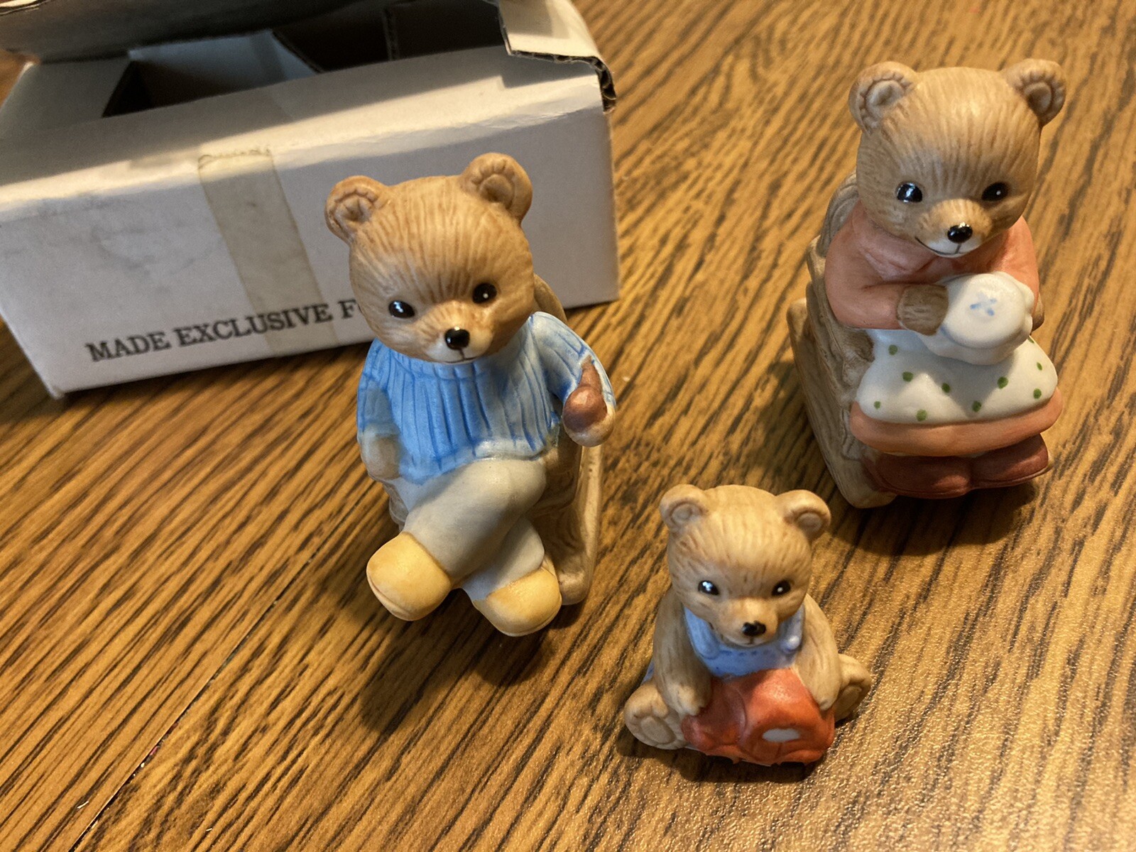 Homco Rocking Chair Bear Family Figure Set of 3 with box Mom Dad Baby 1470