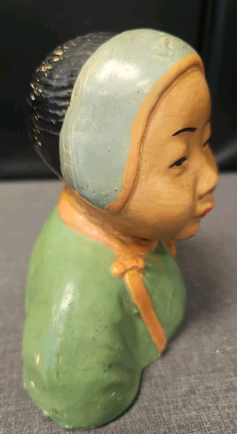 Vintage Esther Anna Hunt Chinese Woman Chalkware Art Bust Statue + Bonus Bust