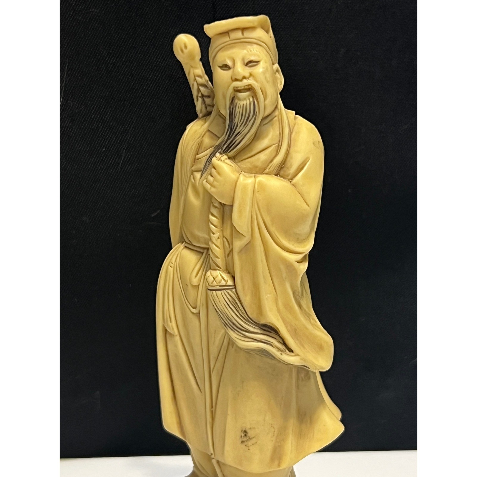 Vintage Chinese Resin Shou Lao Figurine 6″ God of Longevity Scholar Black Base