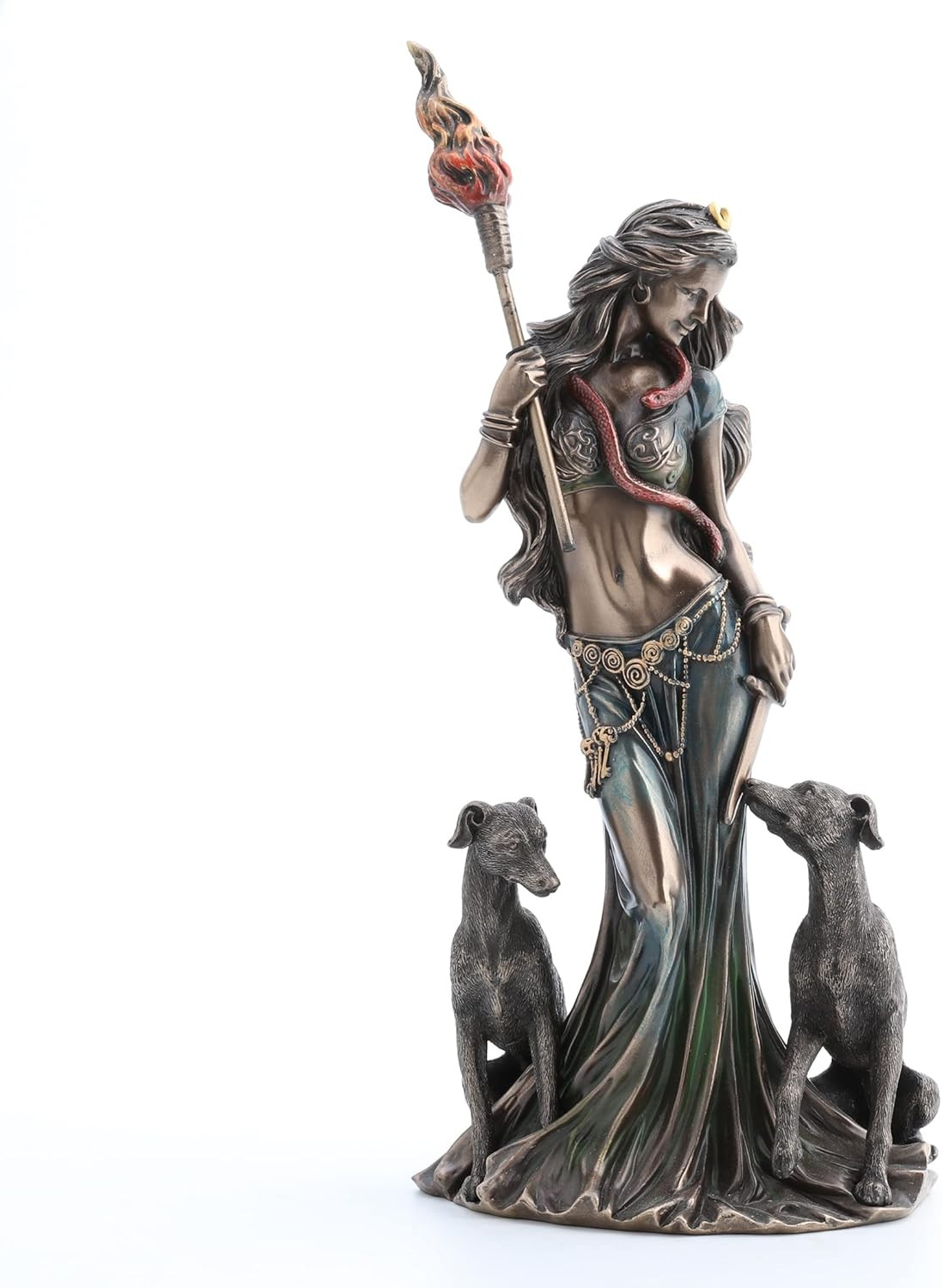 Hecate Greek Goddess of Magic Statue with Hounds – 13.5″ Antique Bronze Finish