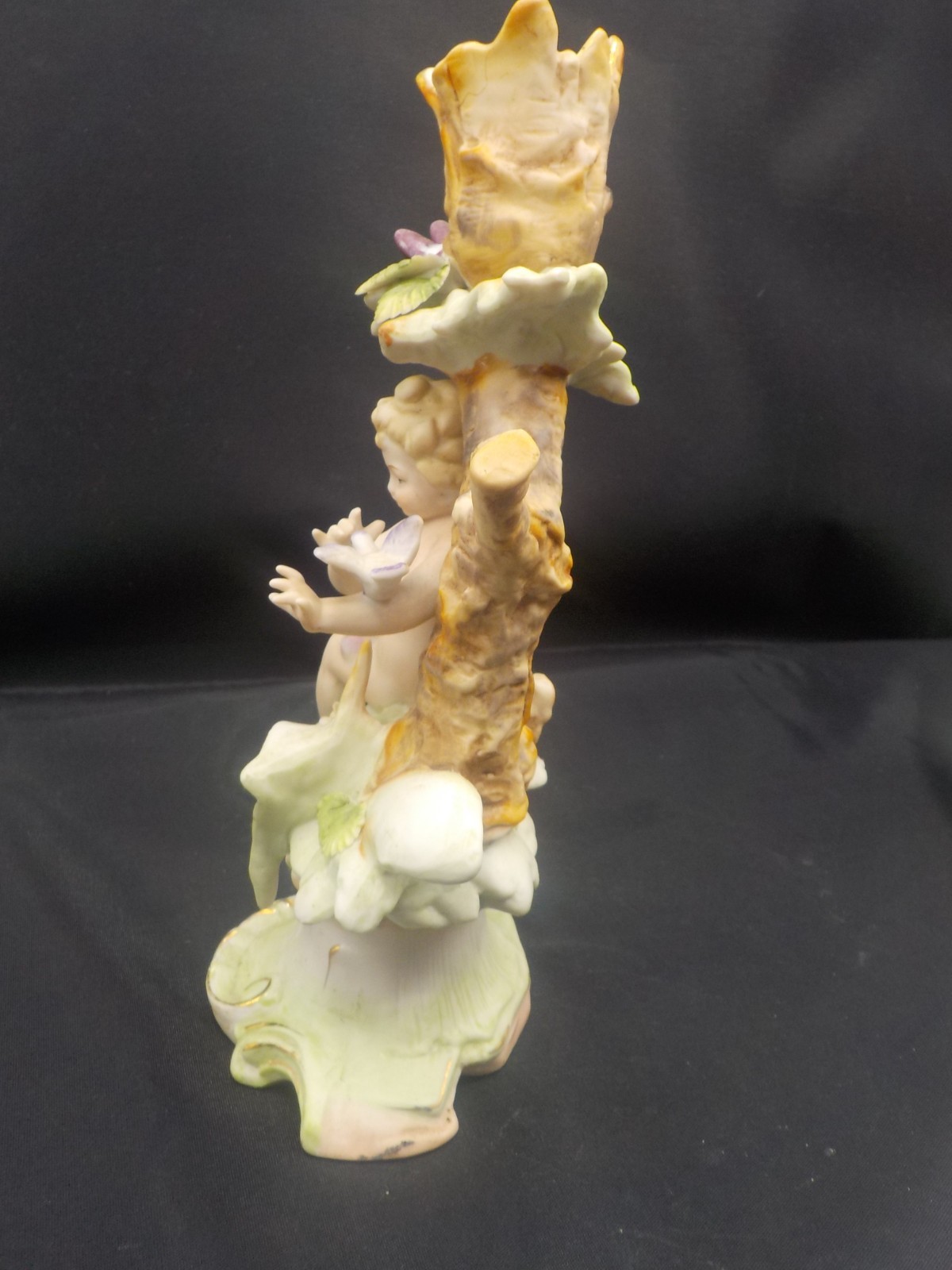 Pair of Bisque porcelain 8″ Candle holders w cherubs birds Japan ARNARK Damage