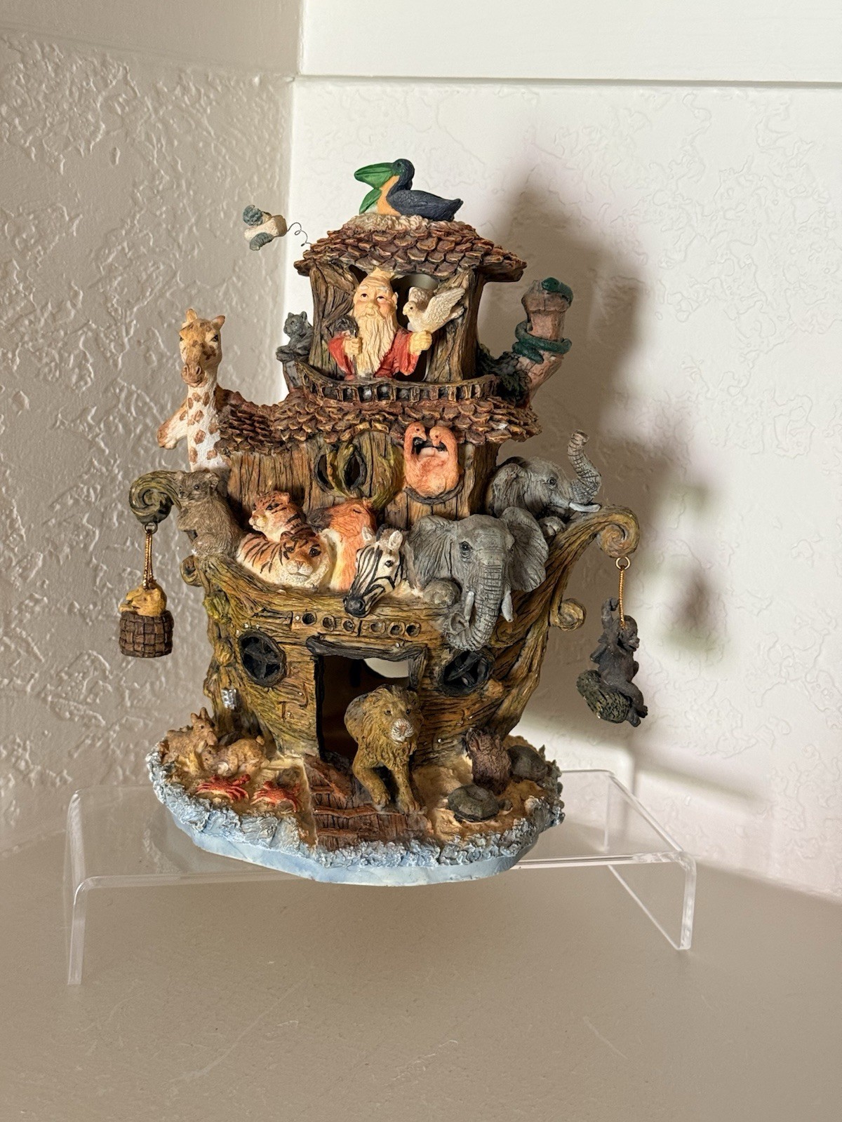 Vintage Noah’s Ark Layered Sculpture Hanging Cubs Monkeys Pelicans Lions 8.5”in