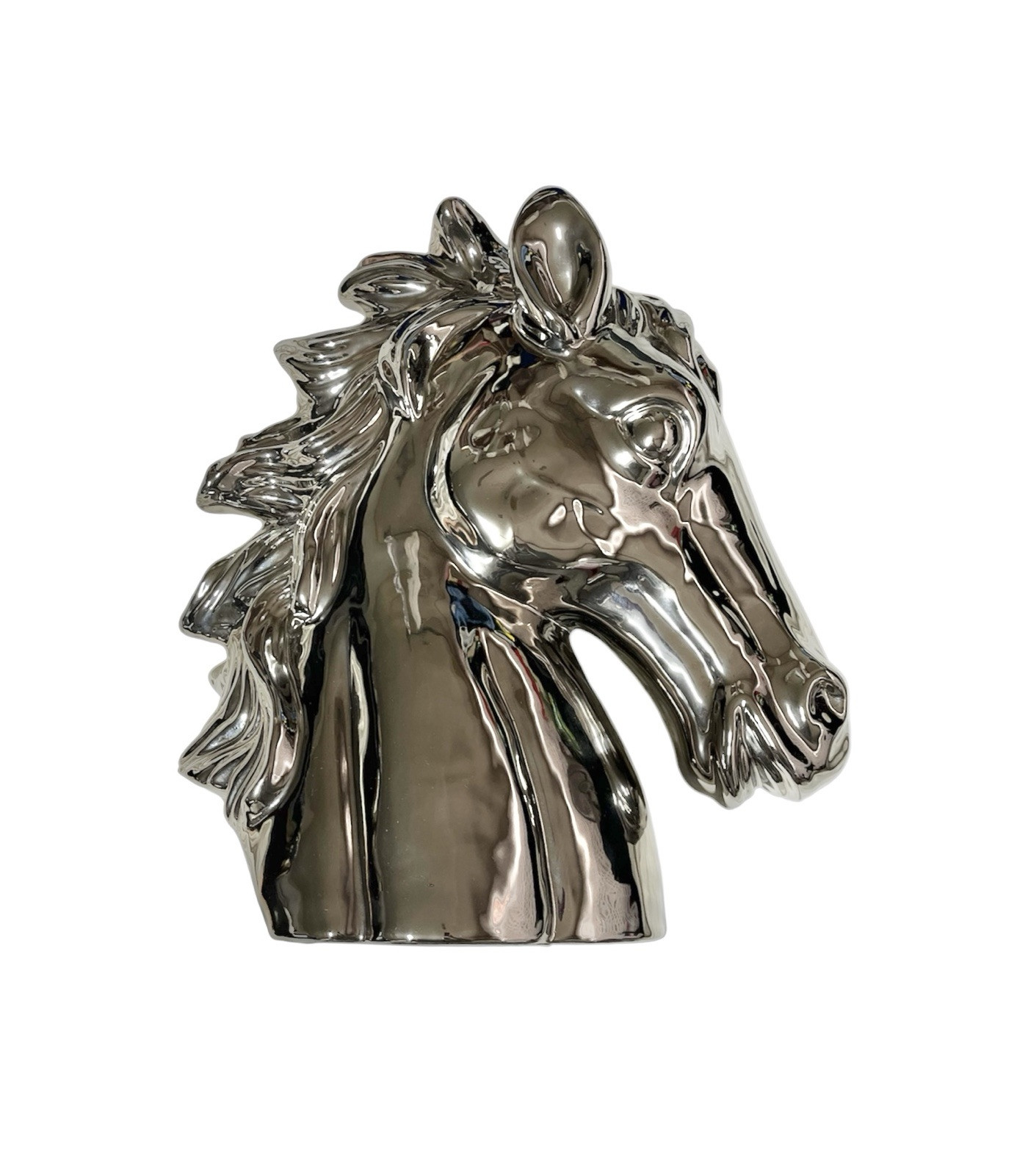 Decorative Horchow Ceramic Horse Head Silver Chrome Sculpture