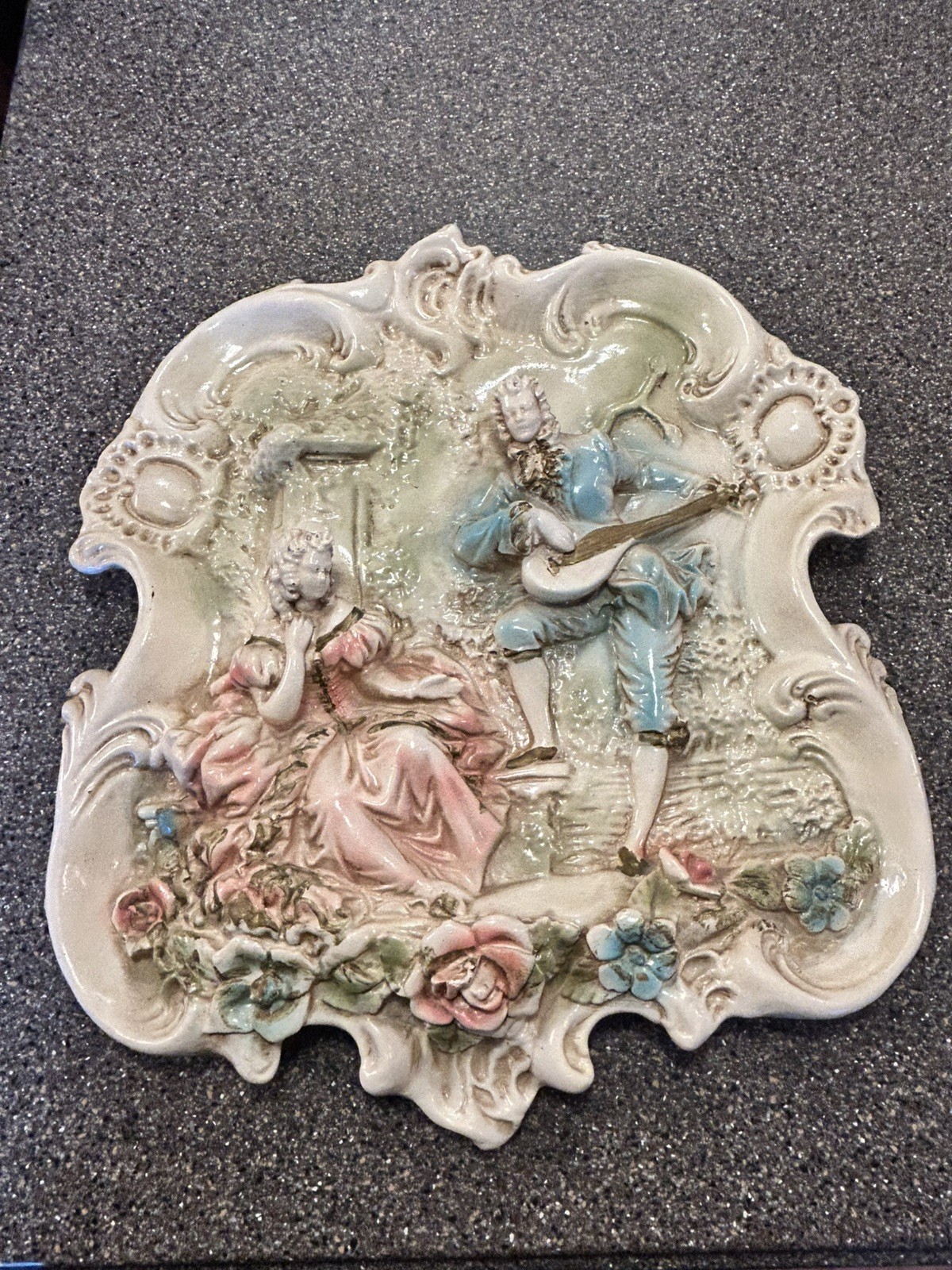 VTG Art Wall Hanging Decor Courting Couple Resin/Plaster 3D Victorian 1950s MCM