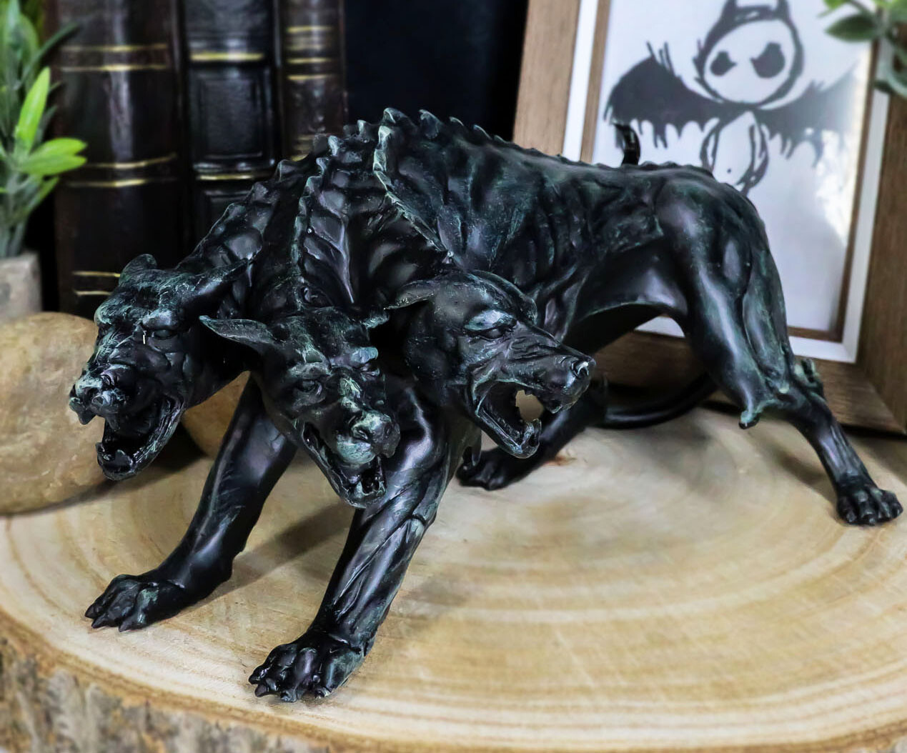 Three Headed Cerberus Statue Figurine Hades Guardian Fantasy 7.75″ Long Decor