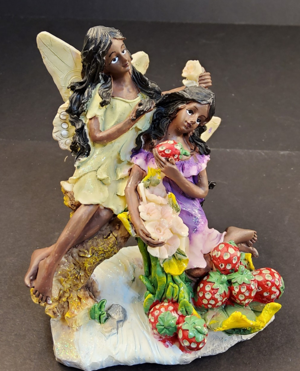 African American Mother and Daughter Fairies Figurine