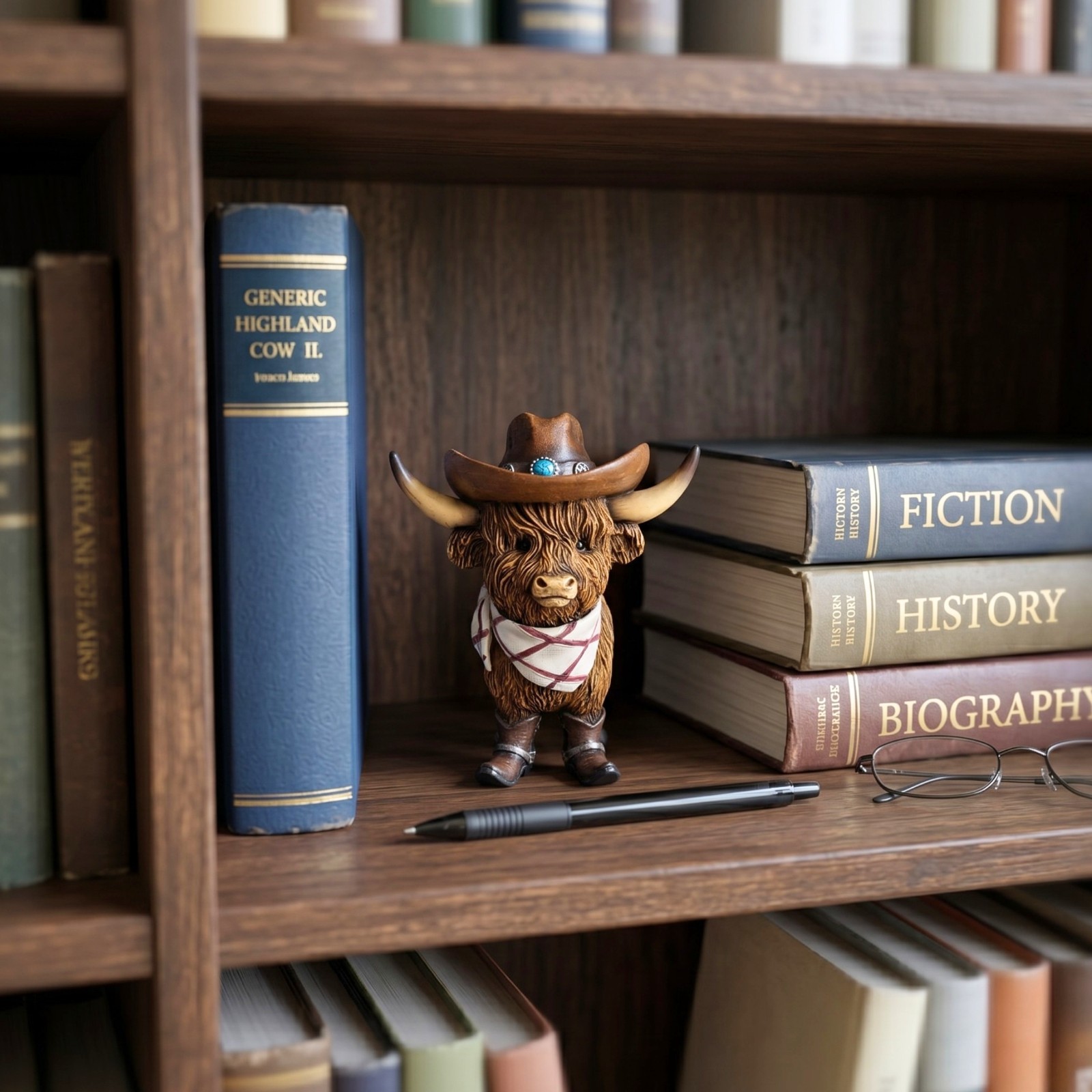 Western Cowboy Highland Cow Figurine – Rustic Resin Cow Statue with Hat & Boots