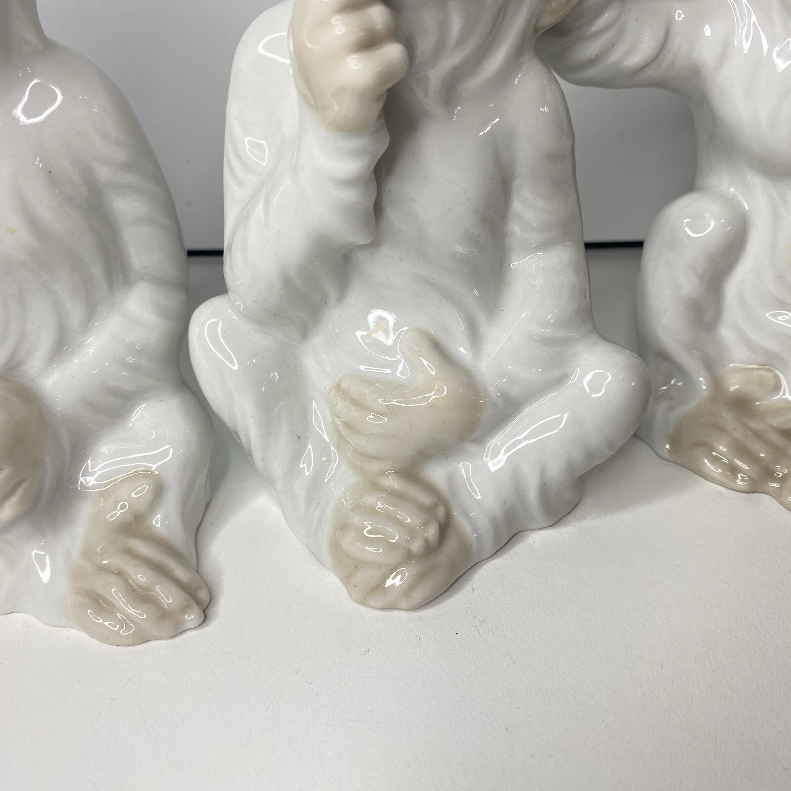 Vintage Tengra Monkey Figurine Porcelain 5 1/2” White Hand Painted 