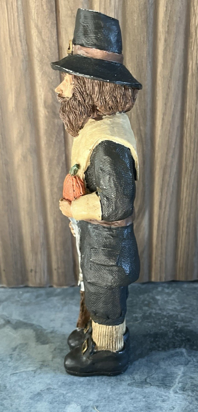 Pilgrim Man Holding A Musket And A Pumpkin 8 3/4”