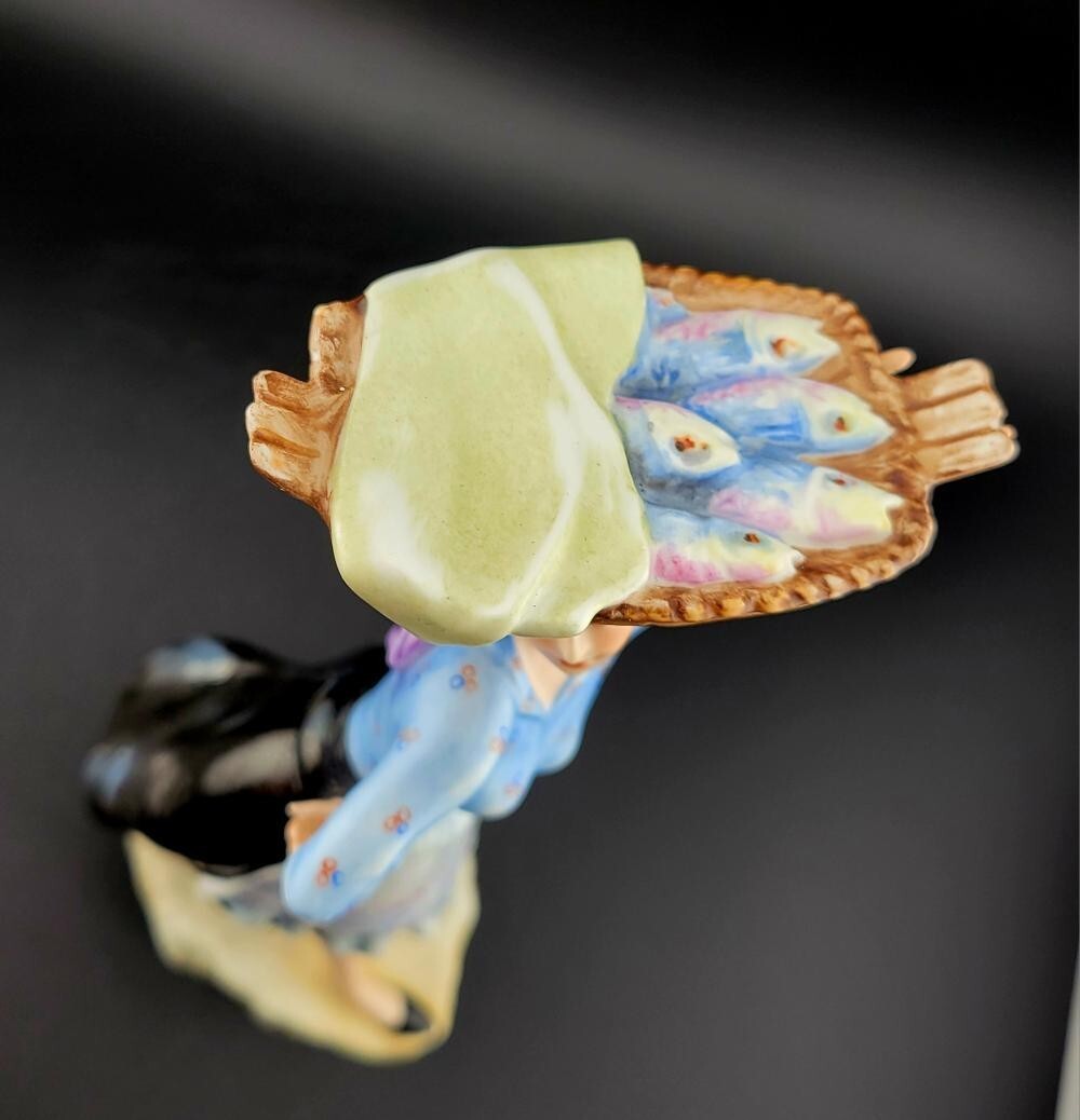 Vista Alegre Porcelain Figurine Douro Litoral Lady Basket Holding Fish Portugal