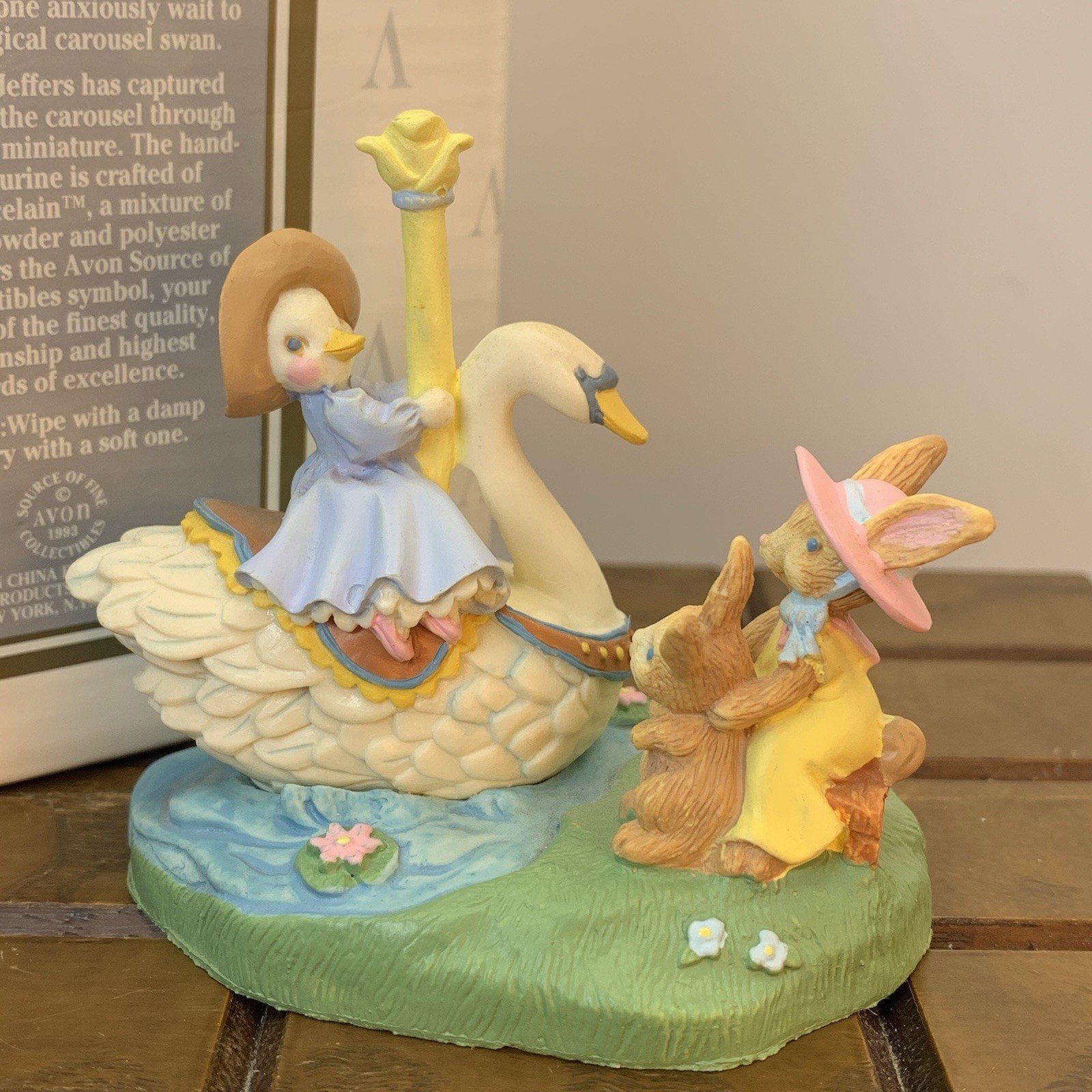 Avon Fine Collectibles Kathy Jeffers Carousel Bunny & Swan Figurine 1993 W/Box