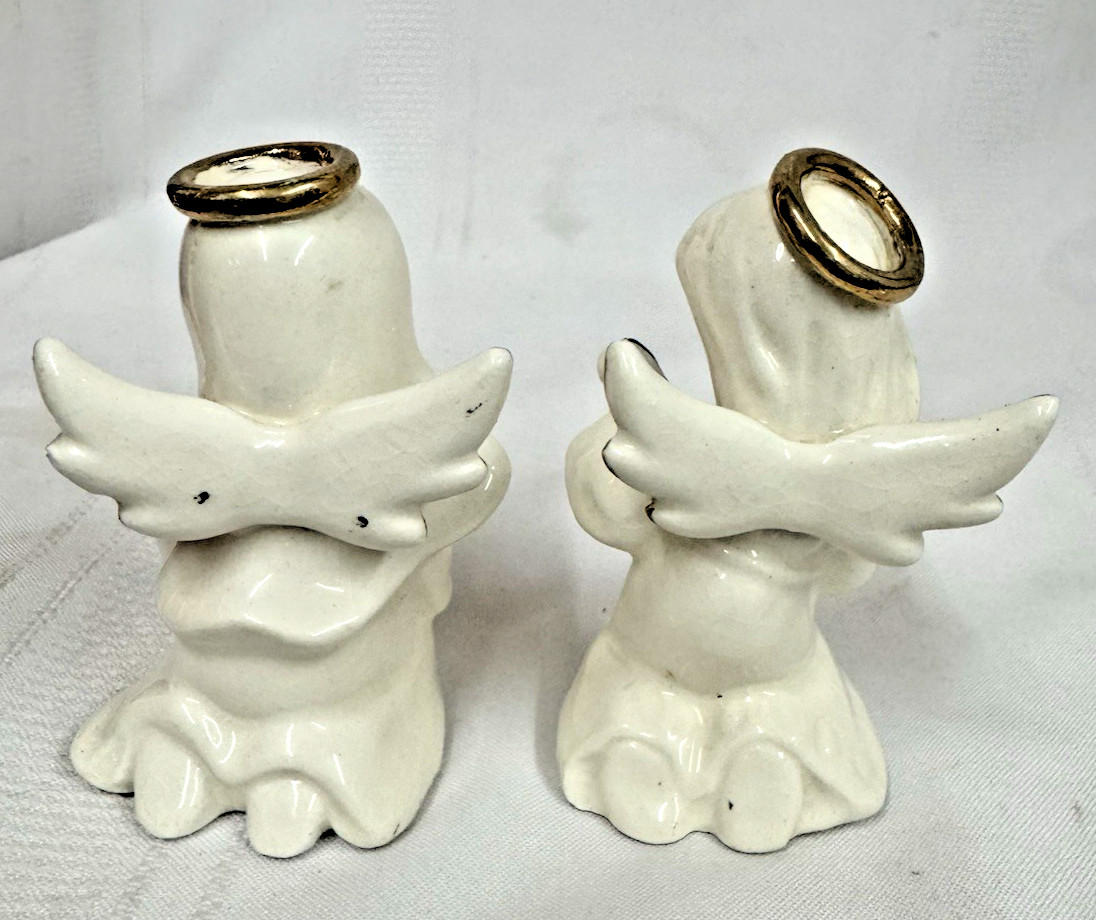 Vtg MCM Angel Christmas Figurines Musicians w/Lyre & Lute Japan ~ Set of 2
