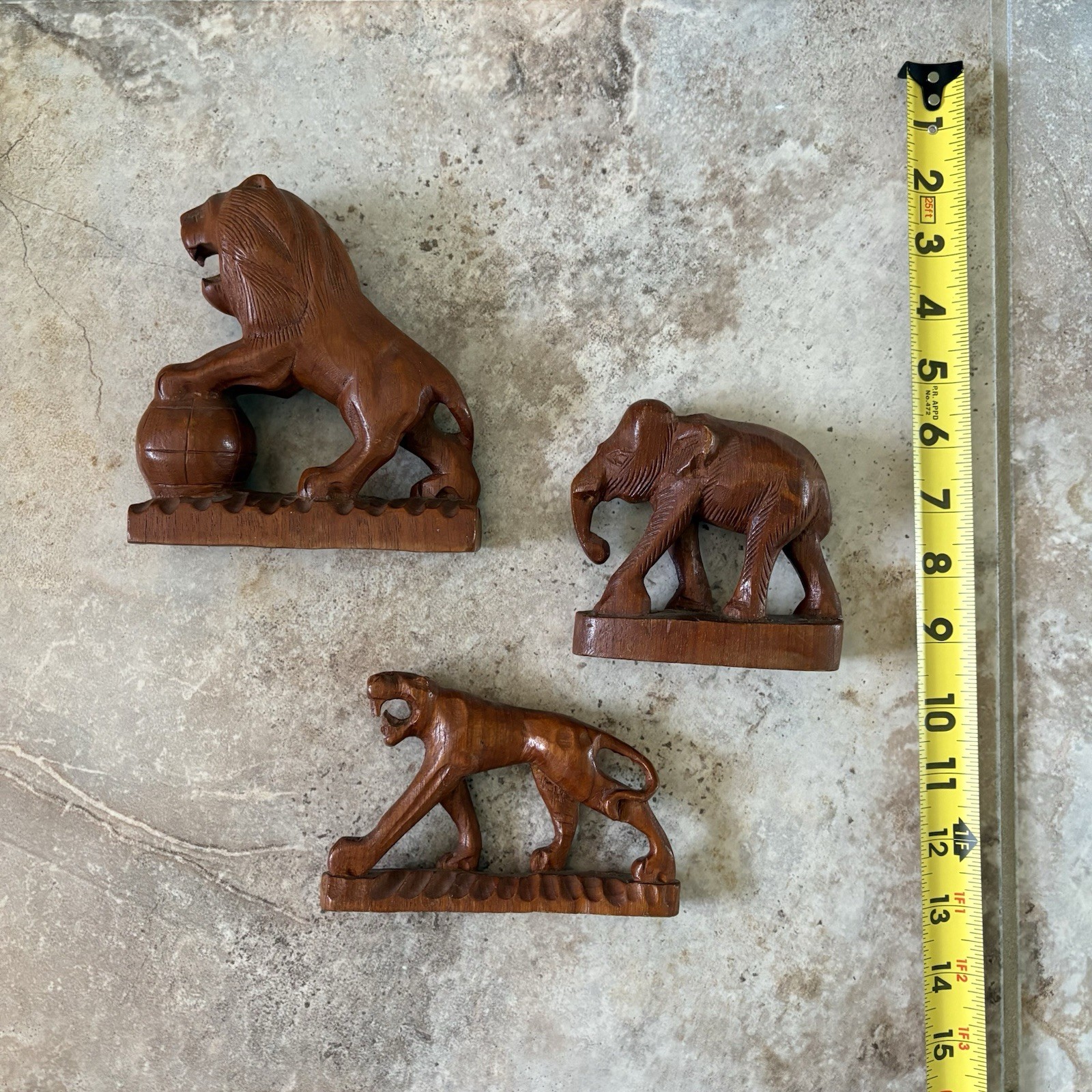 Hand Carved Vintage Philippines Lion Elephant Cat Tiger Animals Wooden Folk Art