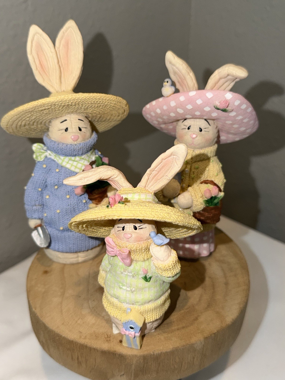 LOT OF 3 EASTER BUNNY RABBIT FIGURINES; TRIO OF BUNNIES / RABBITS SPRING DECOR