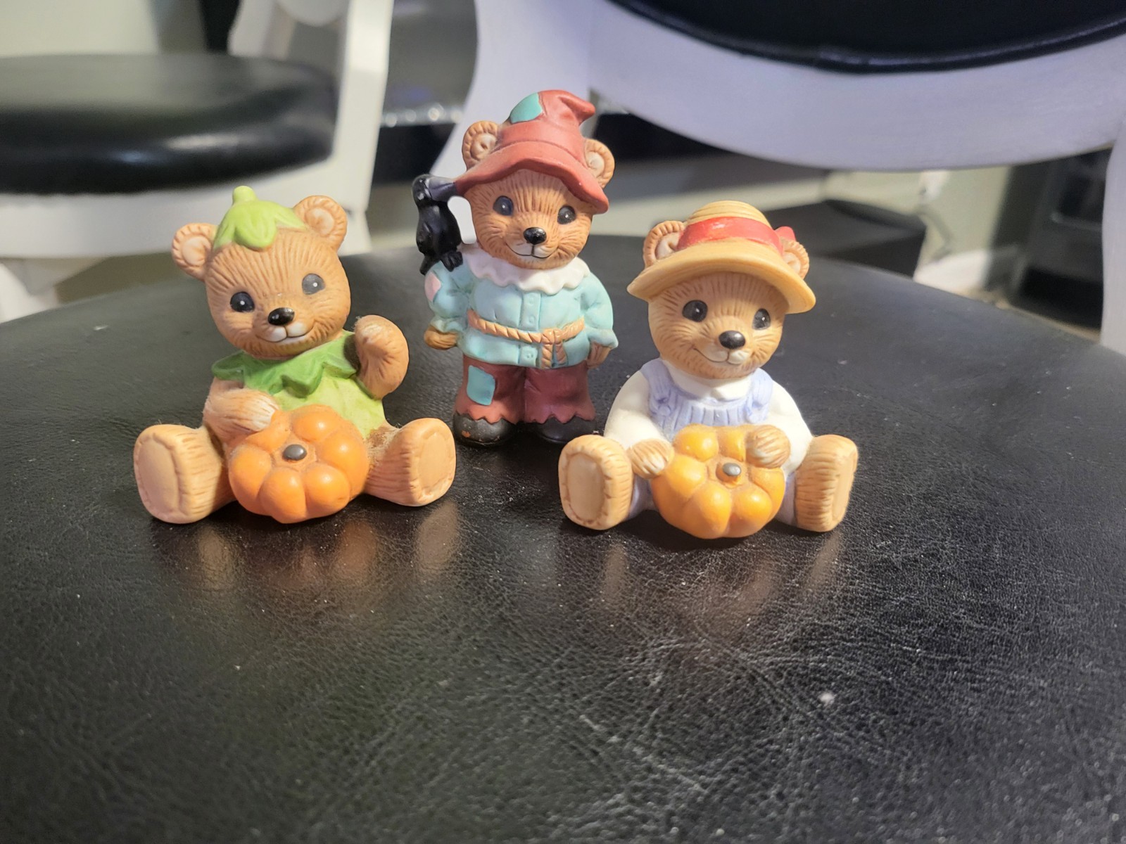 Homco Vintage Ceramic Figurines Fall Theme Bear, #1426,#1413 Set Of 3