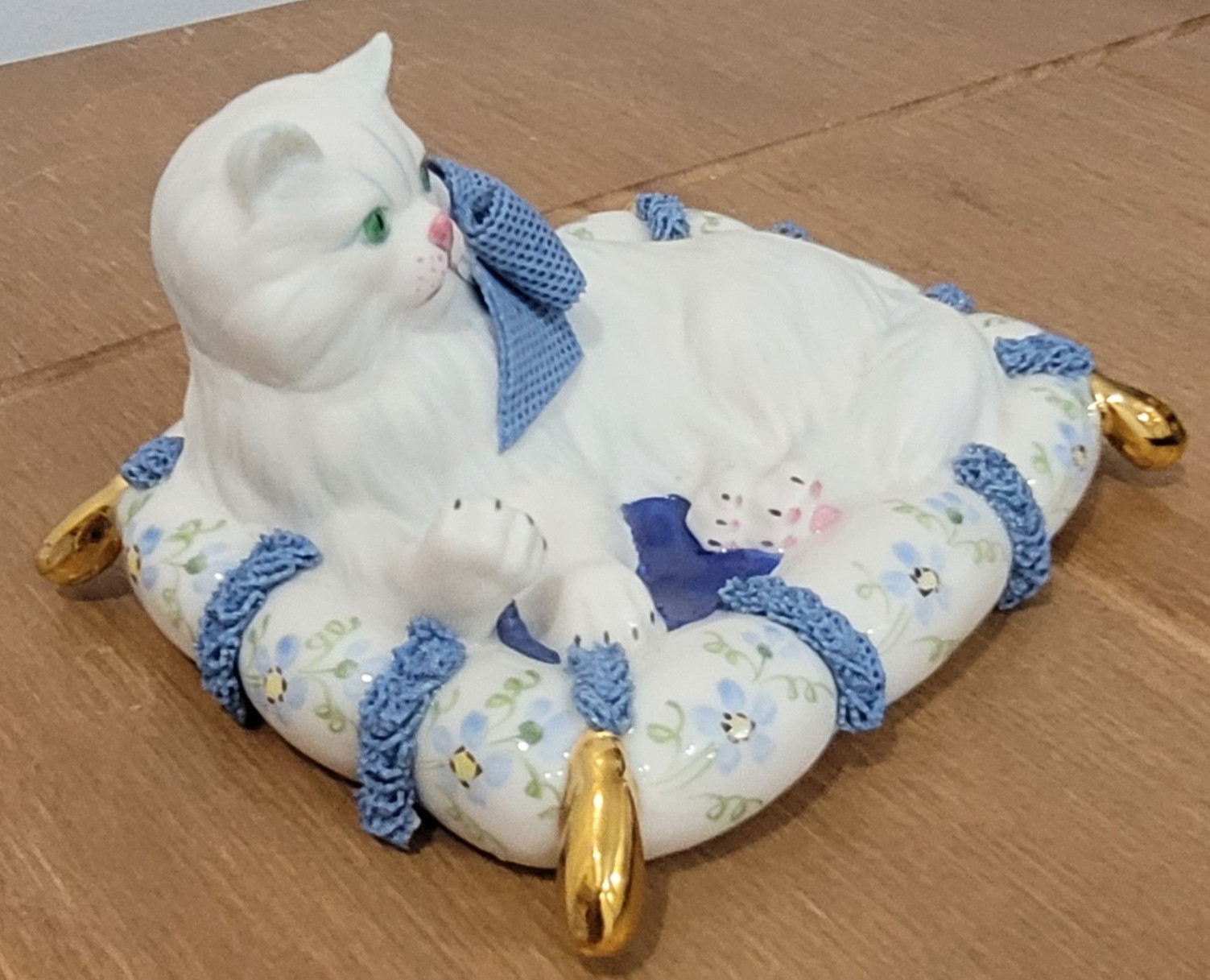Vintage Irish Dresden Cat On A Pillow Figurine Ireland