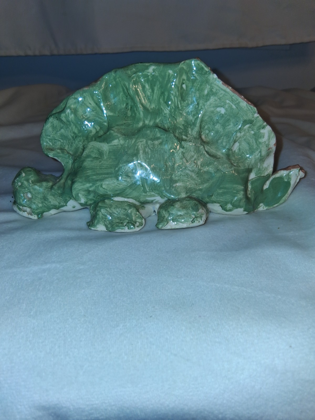 Handmade Ceramic Painted Dinosaur by Child, 8in Abstract Art