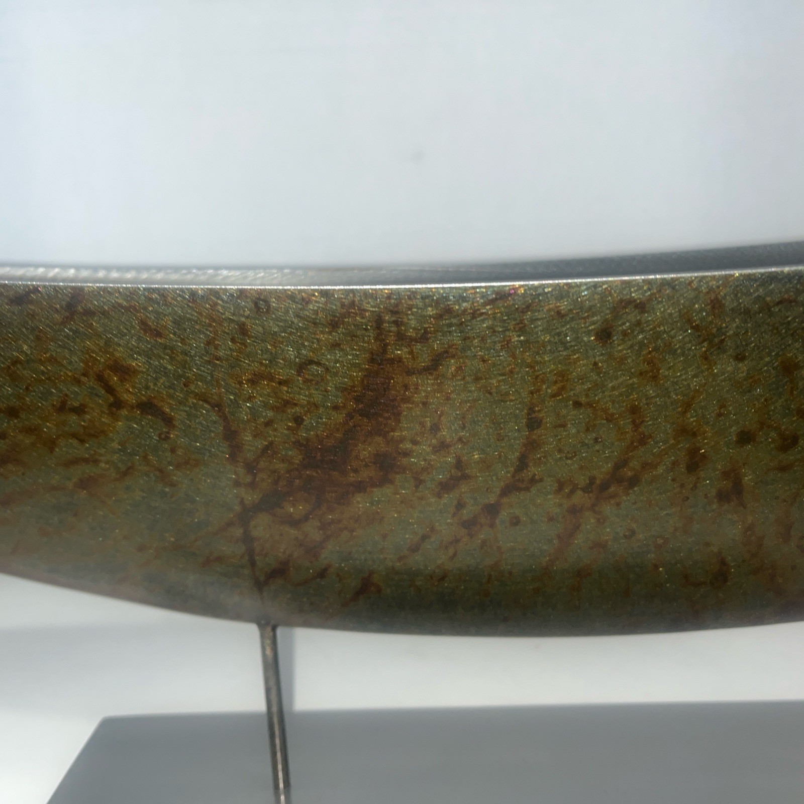 Elegant Handcrafted Metal Vessel w/ stand Crafter And Signed By Julie Girardini.