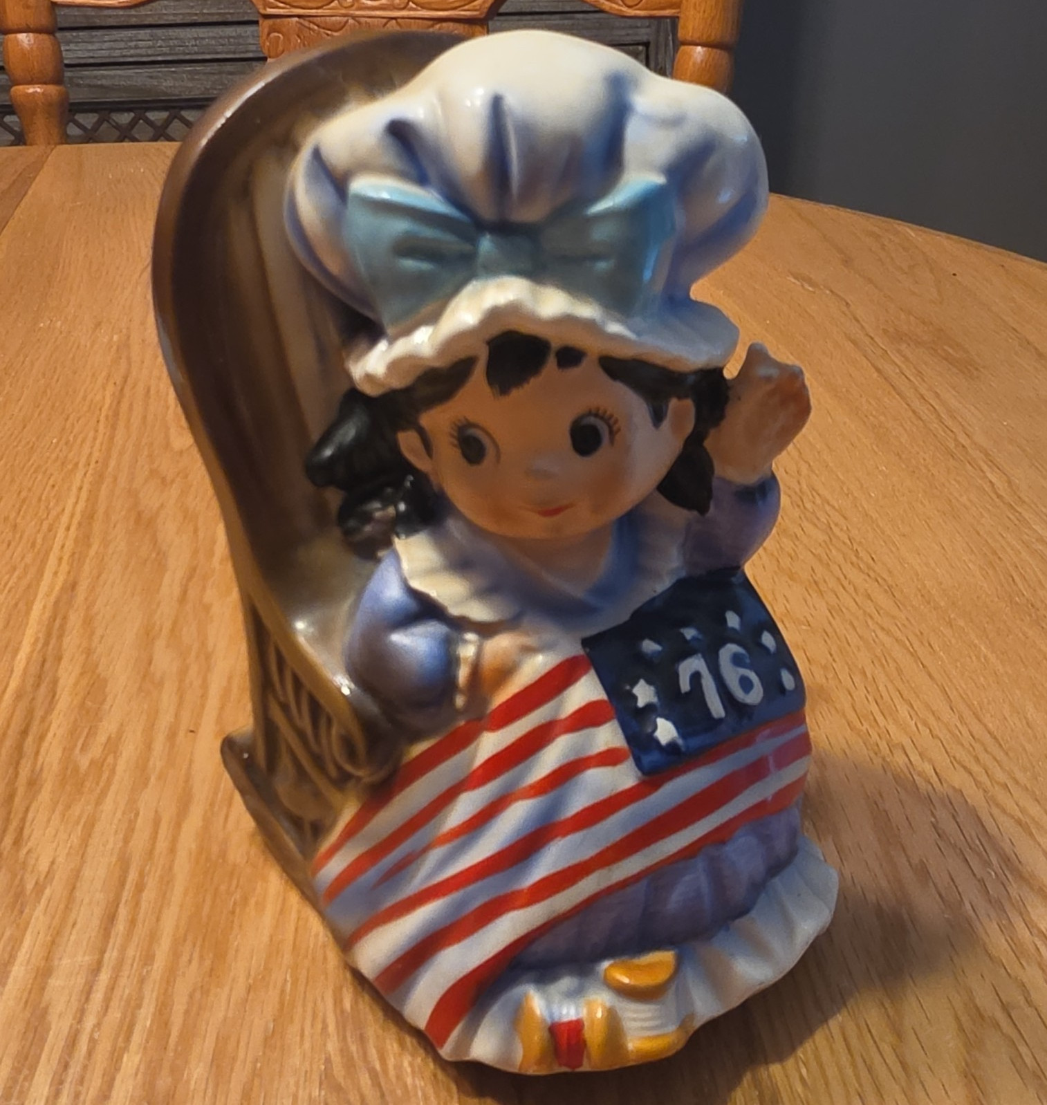 Nanco 1976 Bicentennial Patriotic Girl Ceramic Figurine 8in Felt Bottom