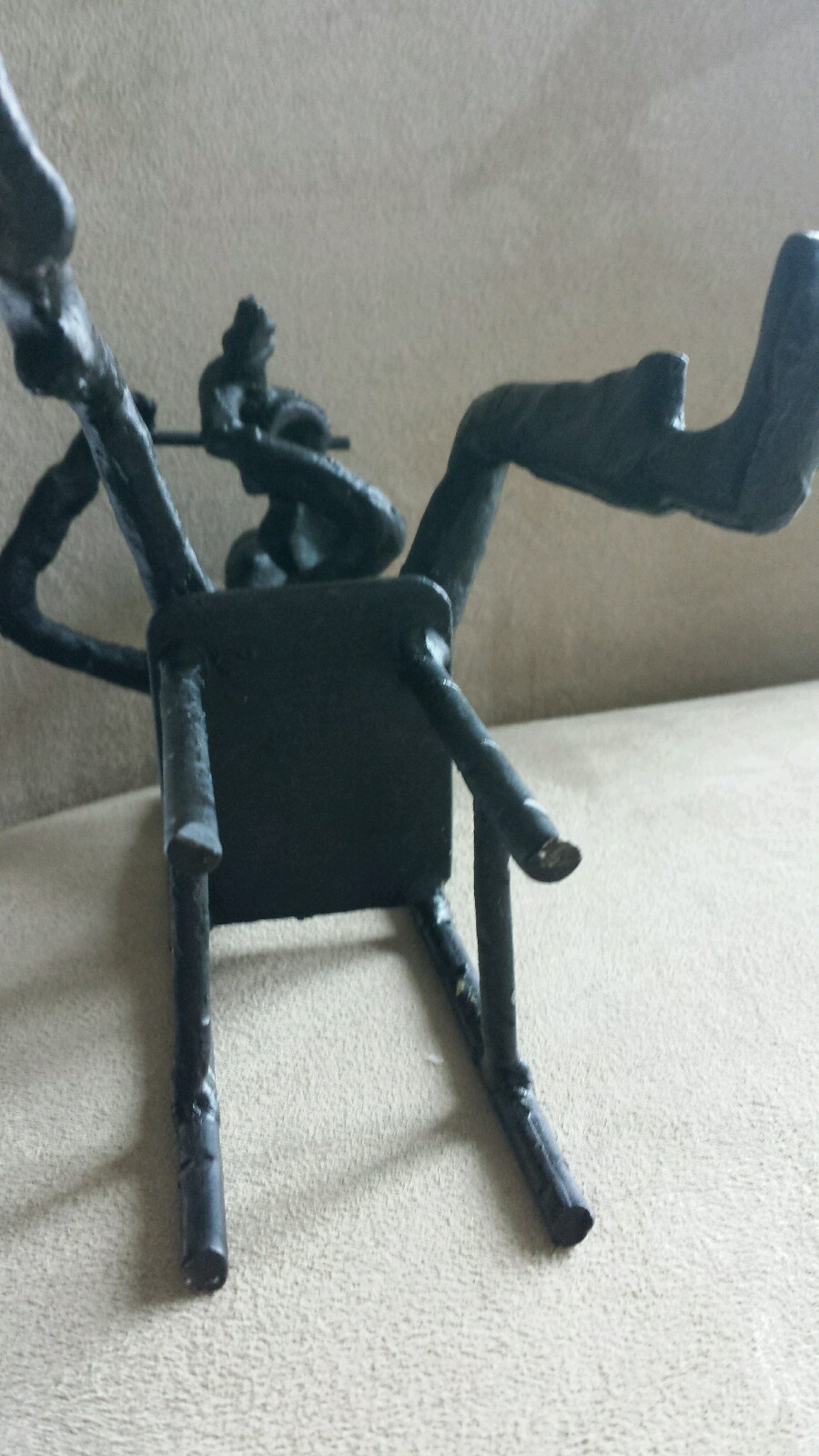 Vintage Black Cast Bronze Sculpure Sitting On Chair Playing Violin Figurine