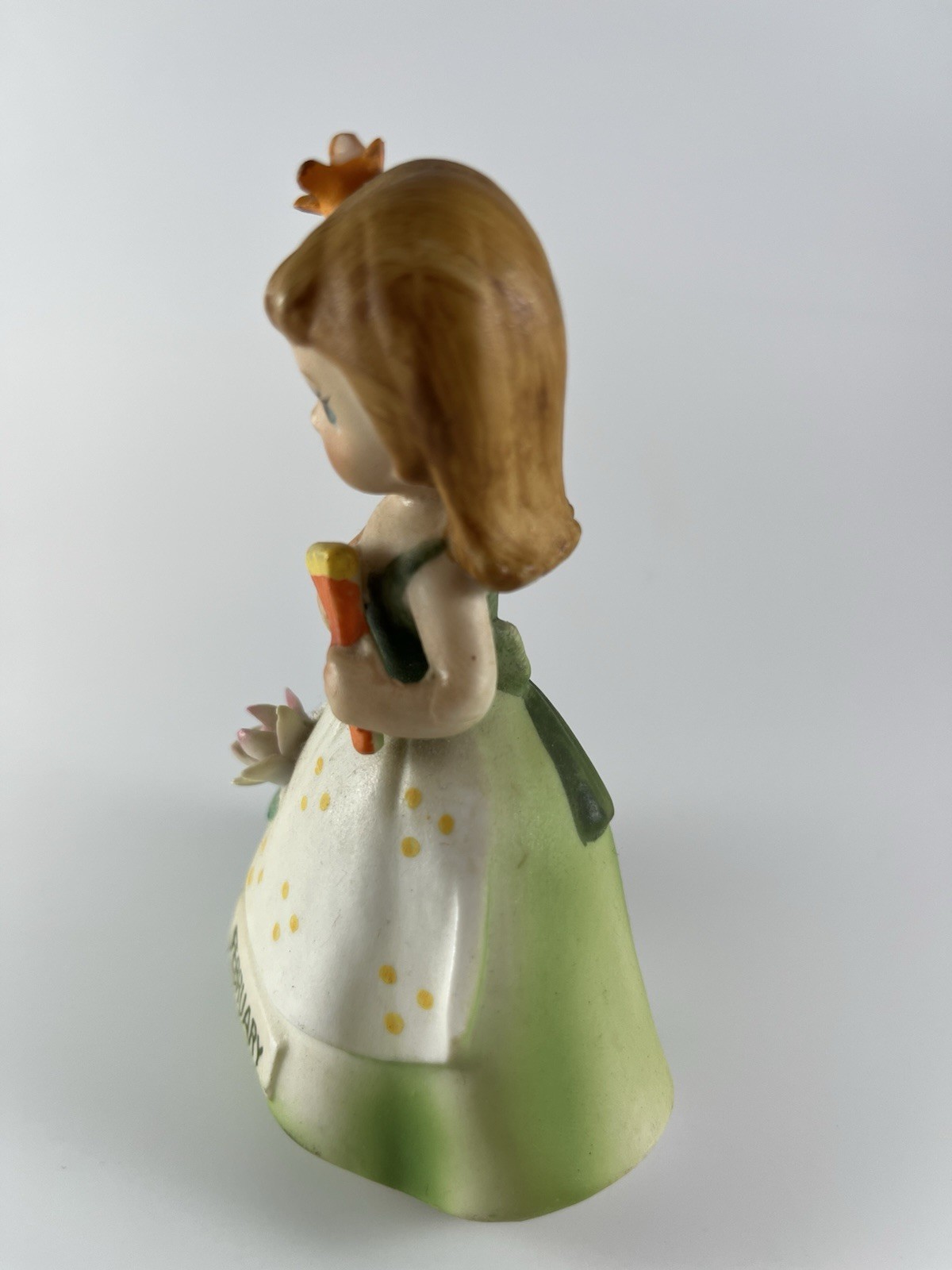 February Birthday Girl Figurine Lefton Vintage Blonde Green Dress