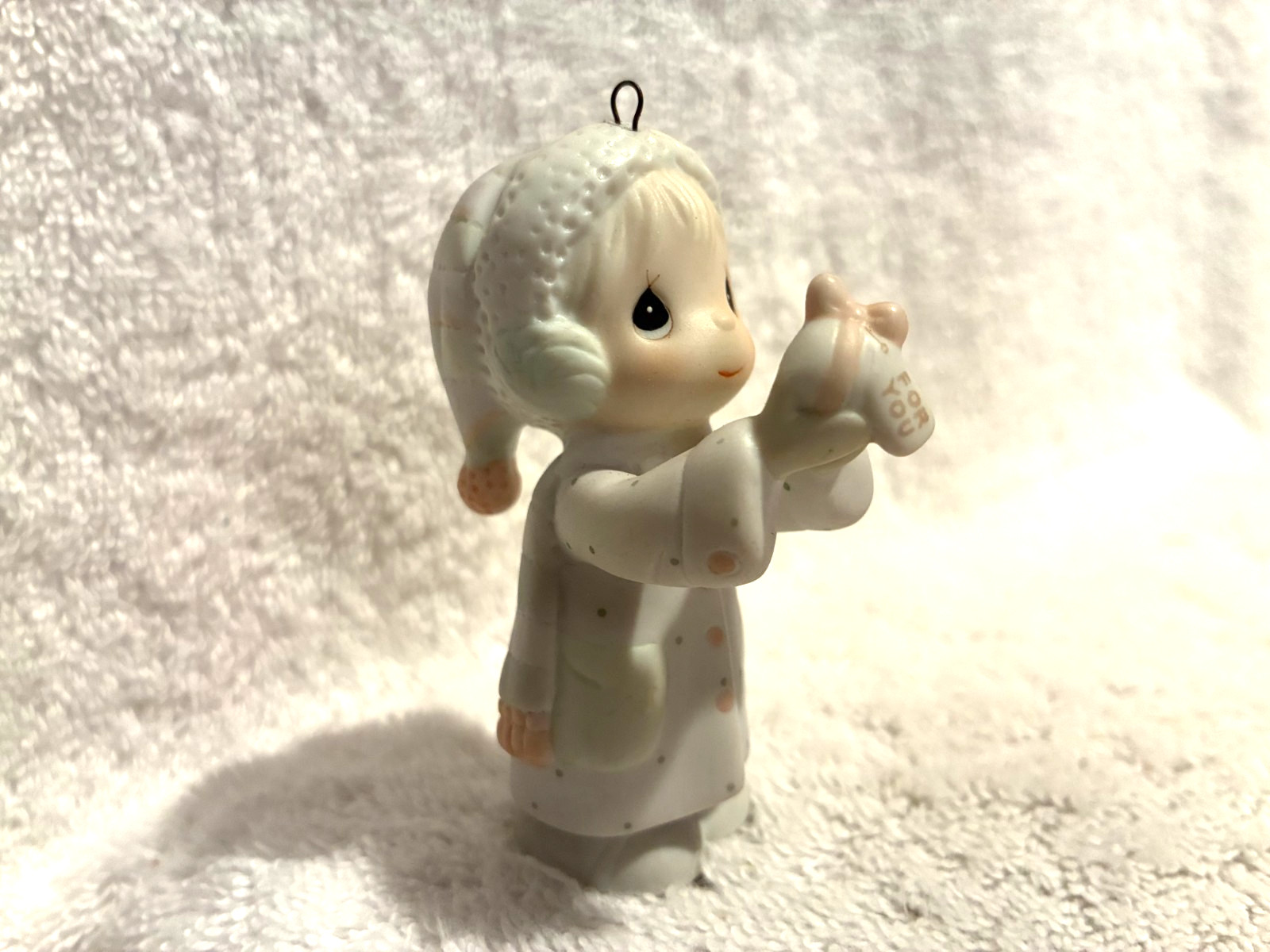 Precious Moments Girl With Ornament For You Ornament 1987 3″ T x 2 1/4″ x 1 1/4