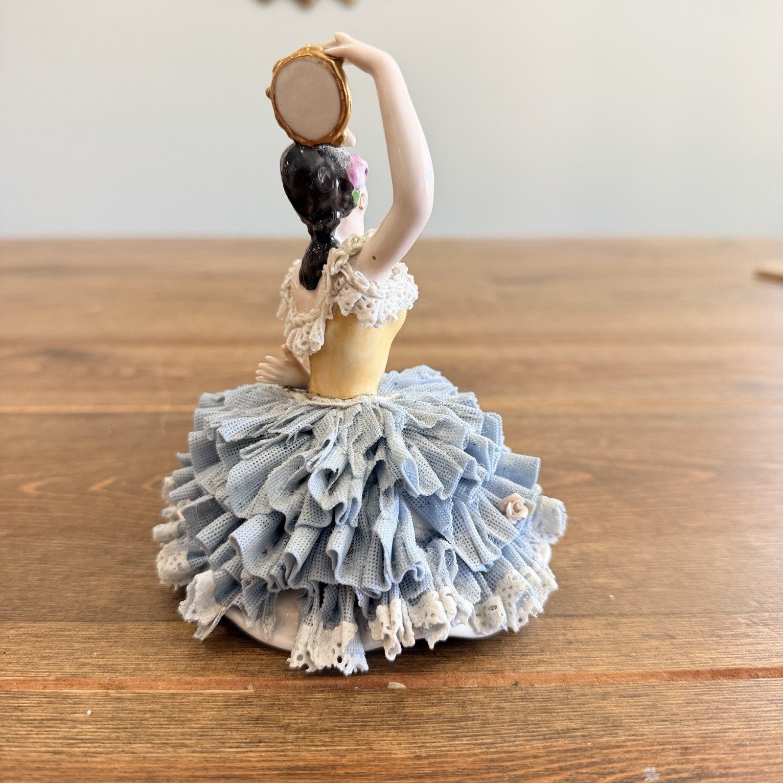 Dresden Lady Figurine Ballerina Dancer Blue Dress Germany