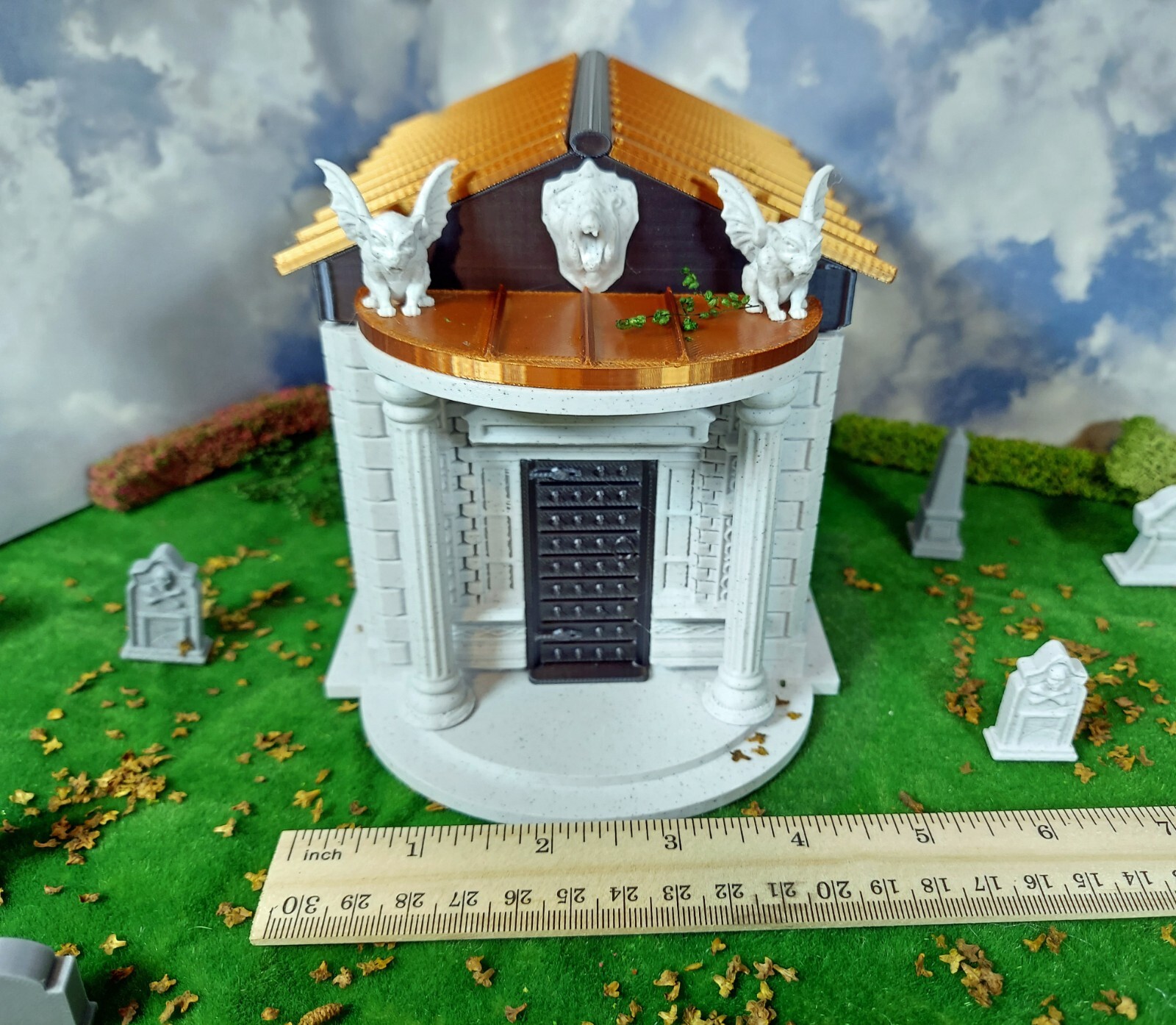 3d printed crypt. 1:24 scale (half scale) fine detail in four colors with coffin