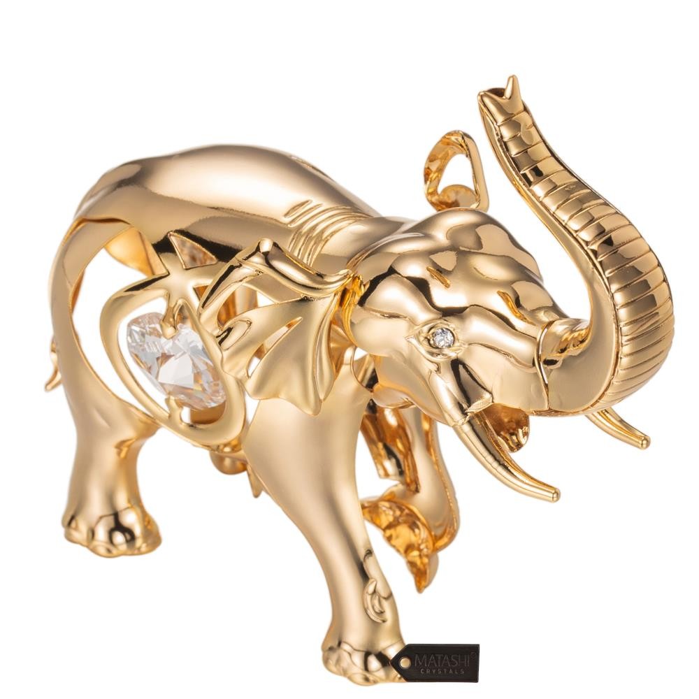 Matashi 24K Gold Plated Crystal Studded Elephant Figurine Ornament Gift Decor
