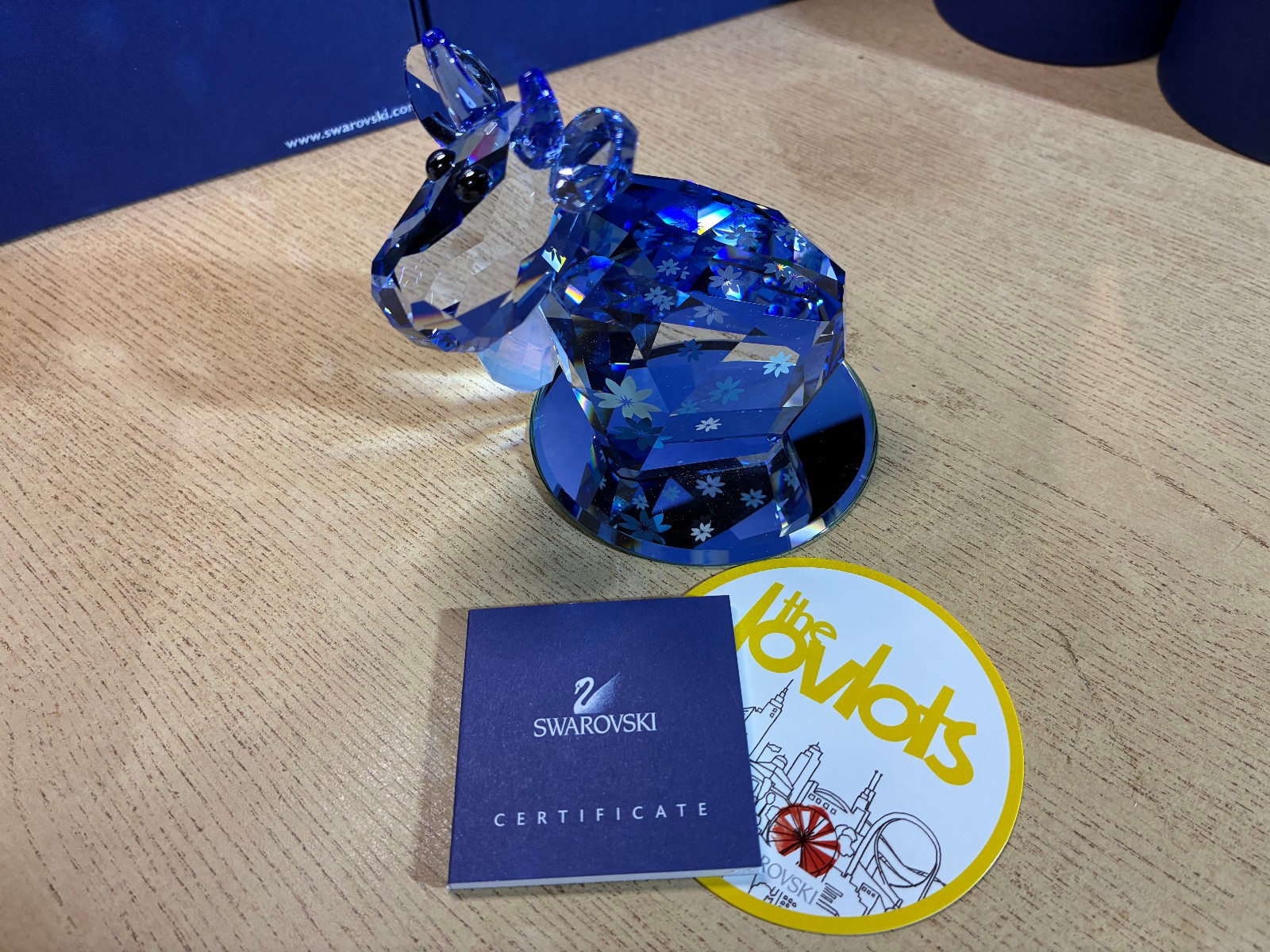 Swarovski Lovlots 2012 Belle Mo Cow Figurine Light Blue With Flowers 1041285 MIB