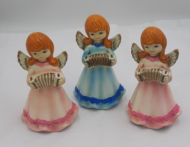 Christmas 6.5″ Angels w/ Accordion Lot of 3 Figures Hand Made in Japan Vintage