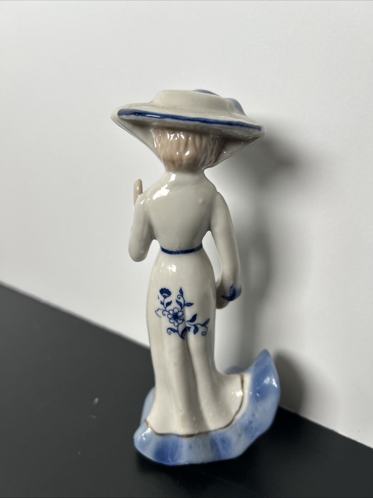 Vintage Victorian Lady Ceramic Figurine in Blue and White