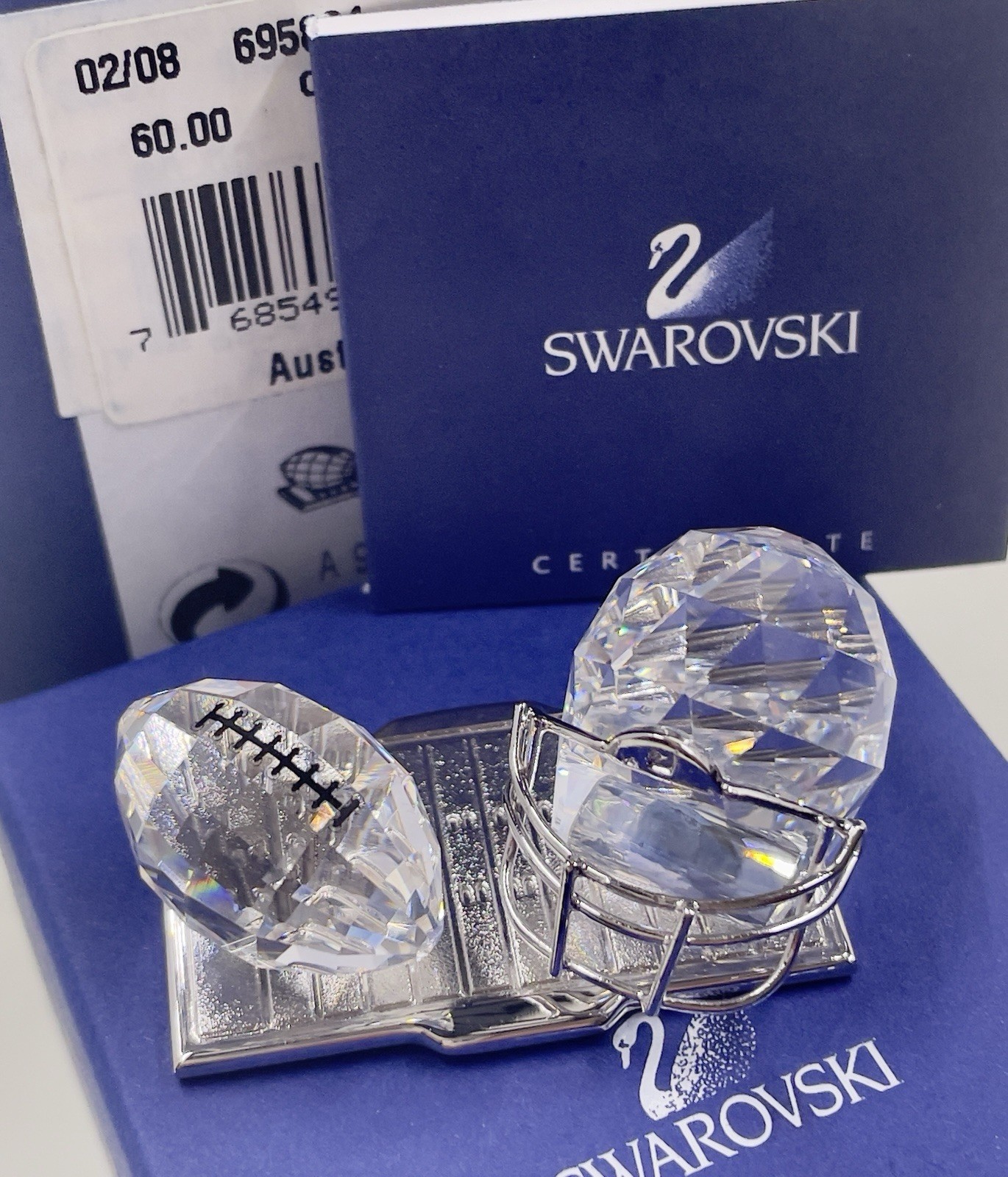 signed Swarovski~ FOOTBALL ~ Crystal Figurine ~ Trophy ~ New in Box ~ #695804
