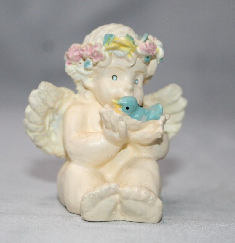 Cherub Angel 1993 Painted Resin 2.25″ Bluebird Figurine Wang’s International