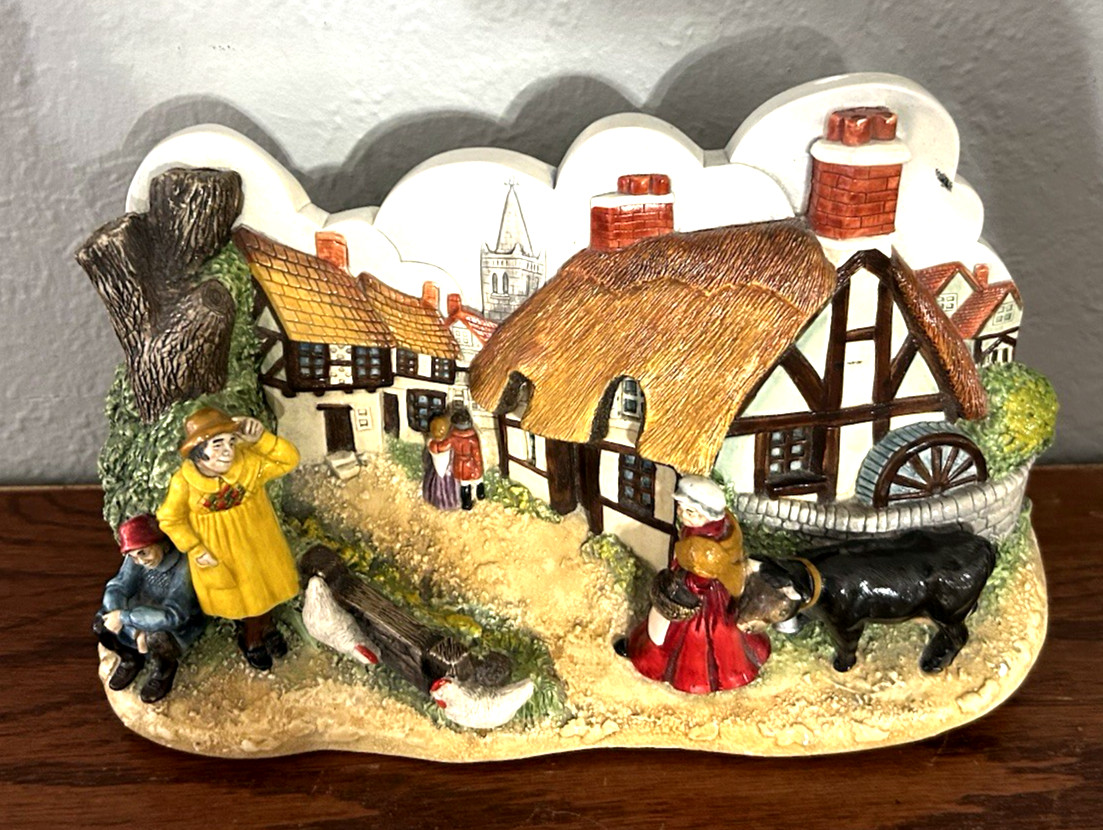 Naturecraft Congleton England “Mill Cottage” No. 631 3D Chalkware Signed Art Vtg