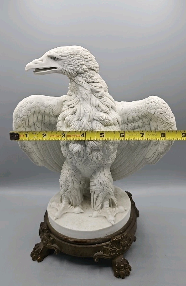 ANTIQUE SEVRES BISQUE PORCELAIN NAPOLEON III EAGLE ON BRONZE-FOOTED BASE