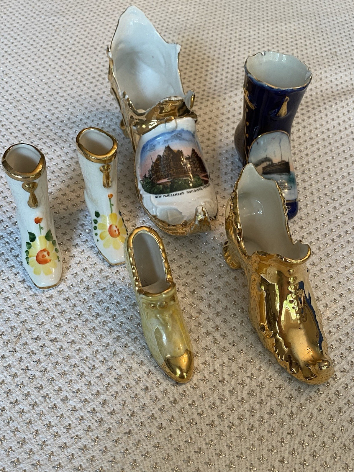 Lot Of (6) Vintage Miniature Shoes Porcelain Glass Souvenir Germany