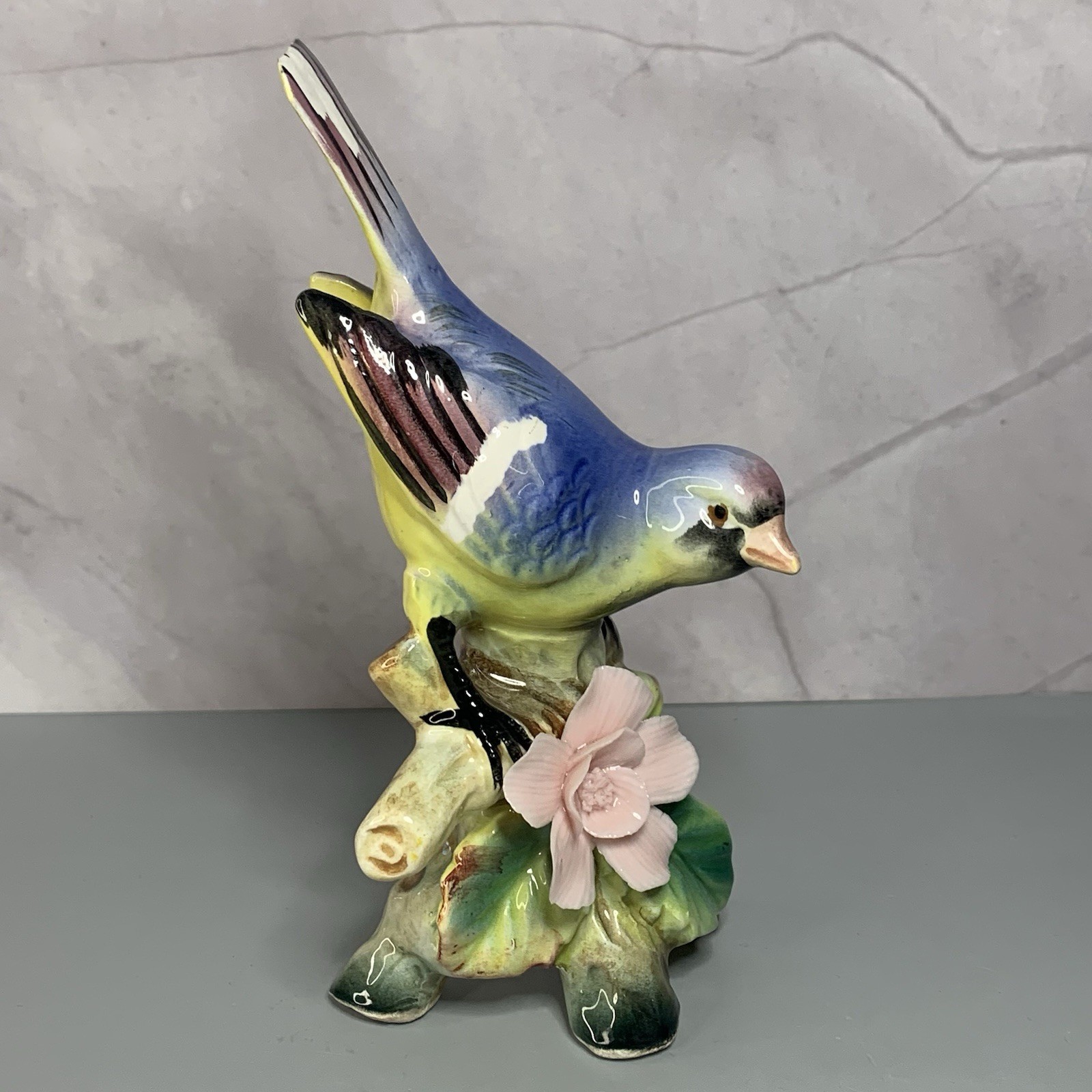Vintage China Porcelain Bird On Blooming Tree Branch Figurine Japan
