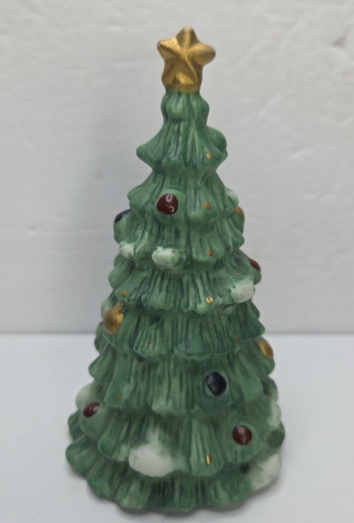 Ceramic Christmas Tree Figure Green Red Blue Gold 5″Hx3″Diameter Good Condition