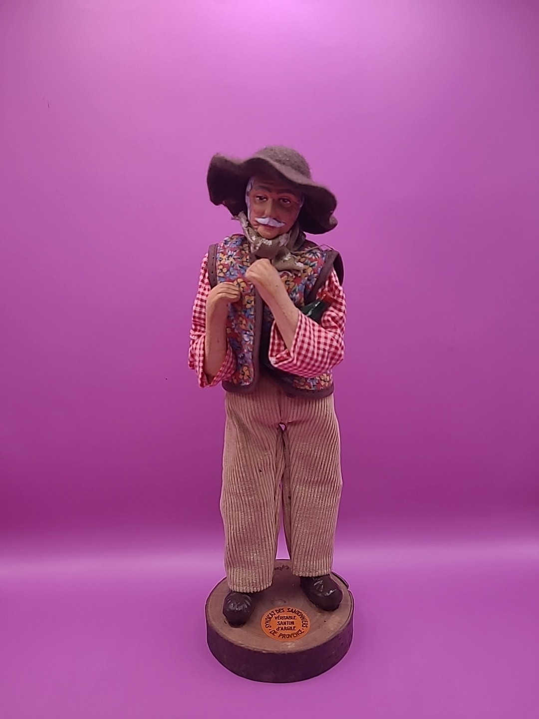 Vintage Santons De Provence Old Man With Bottle Doll Figure Terra Cotta Clay