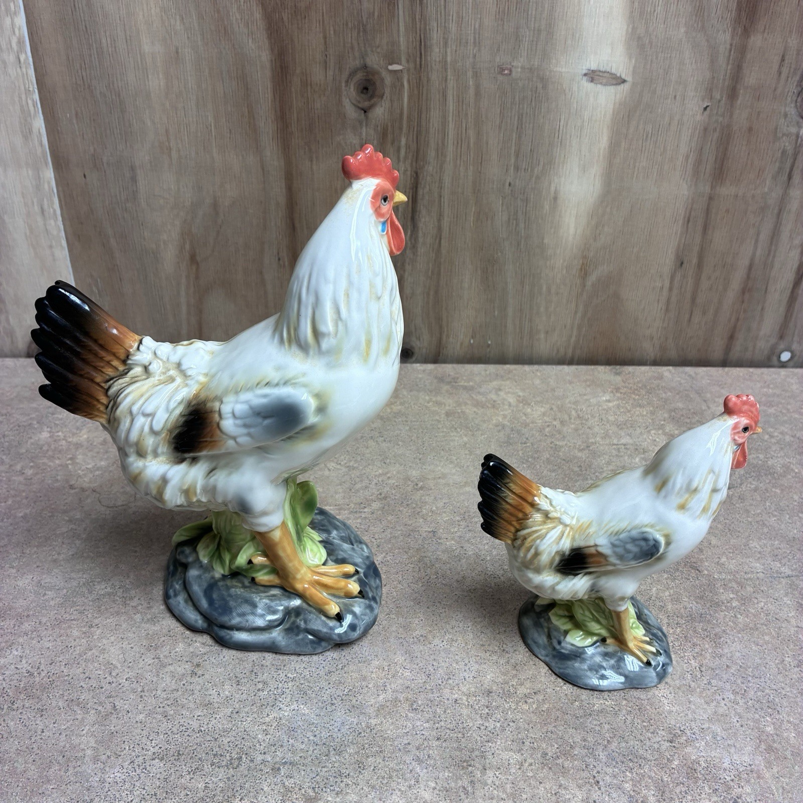 Lot of 2 Vtg Andrea By Dark Porcelain Roosters 8 3/4” & 5.5” Tall