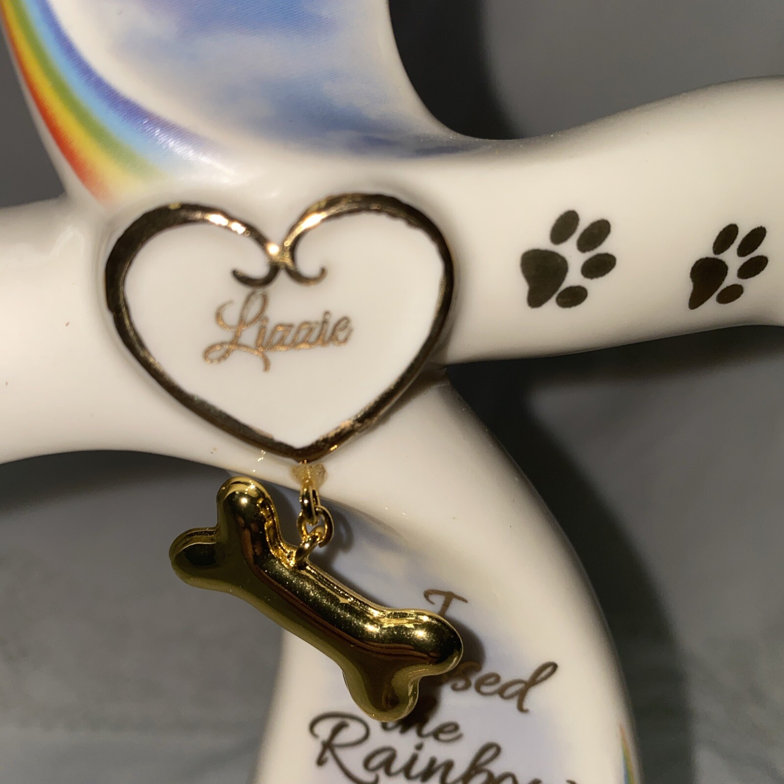 Bradford Exchange Rainbow Bridge Cross figurine dog Lizzie porcelain statue