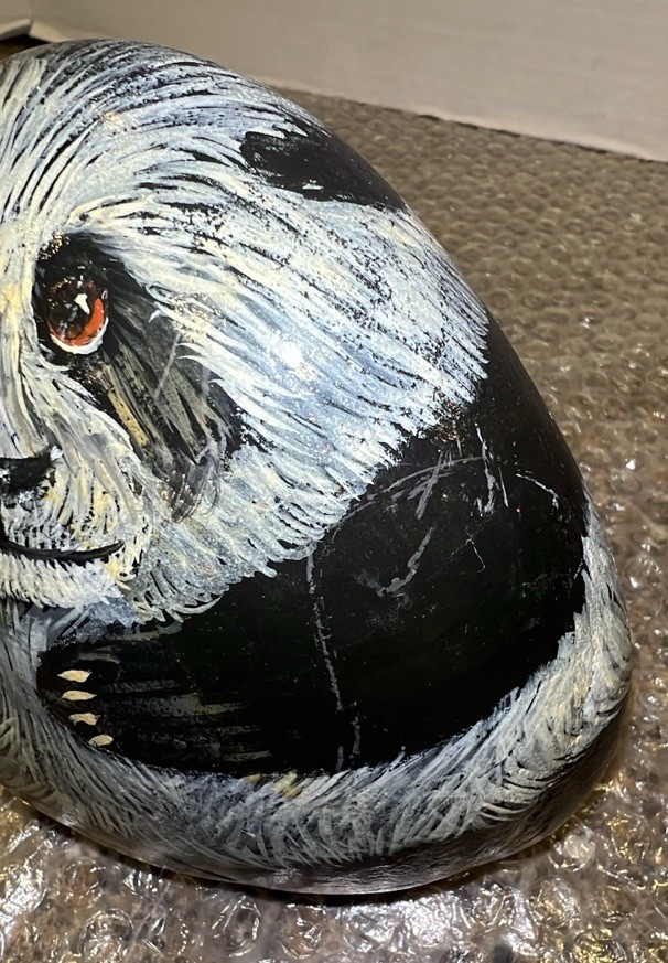 Vintage Panda Bear Hand Painted Rock Art Artist Signed 5.5” Door Stop 5 lbs +